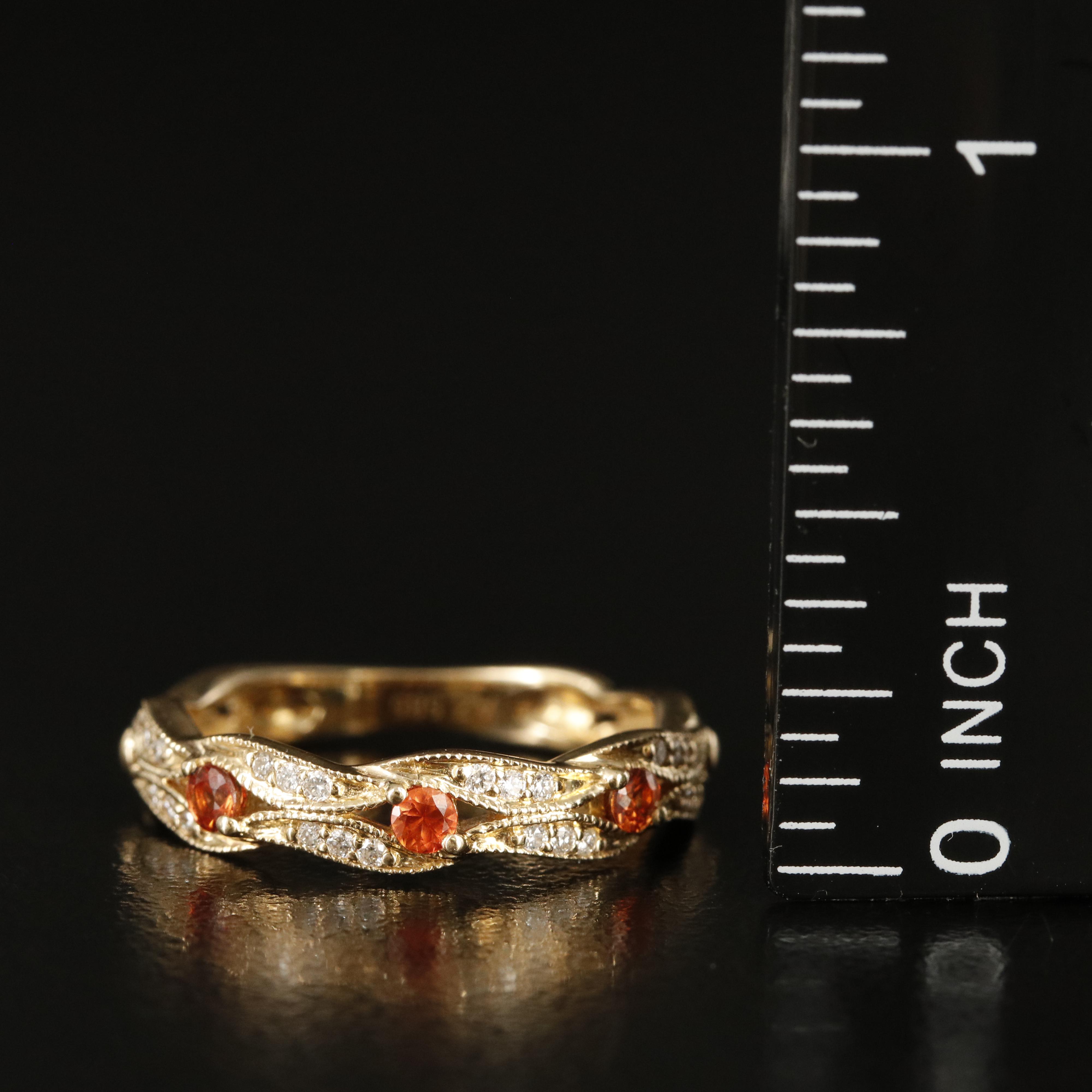 14K Orange Sapphire and Diamond Double Ribbon Band