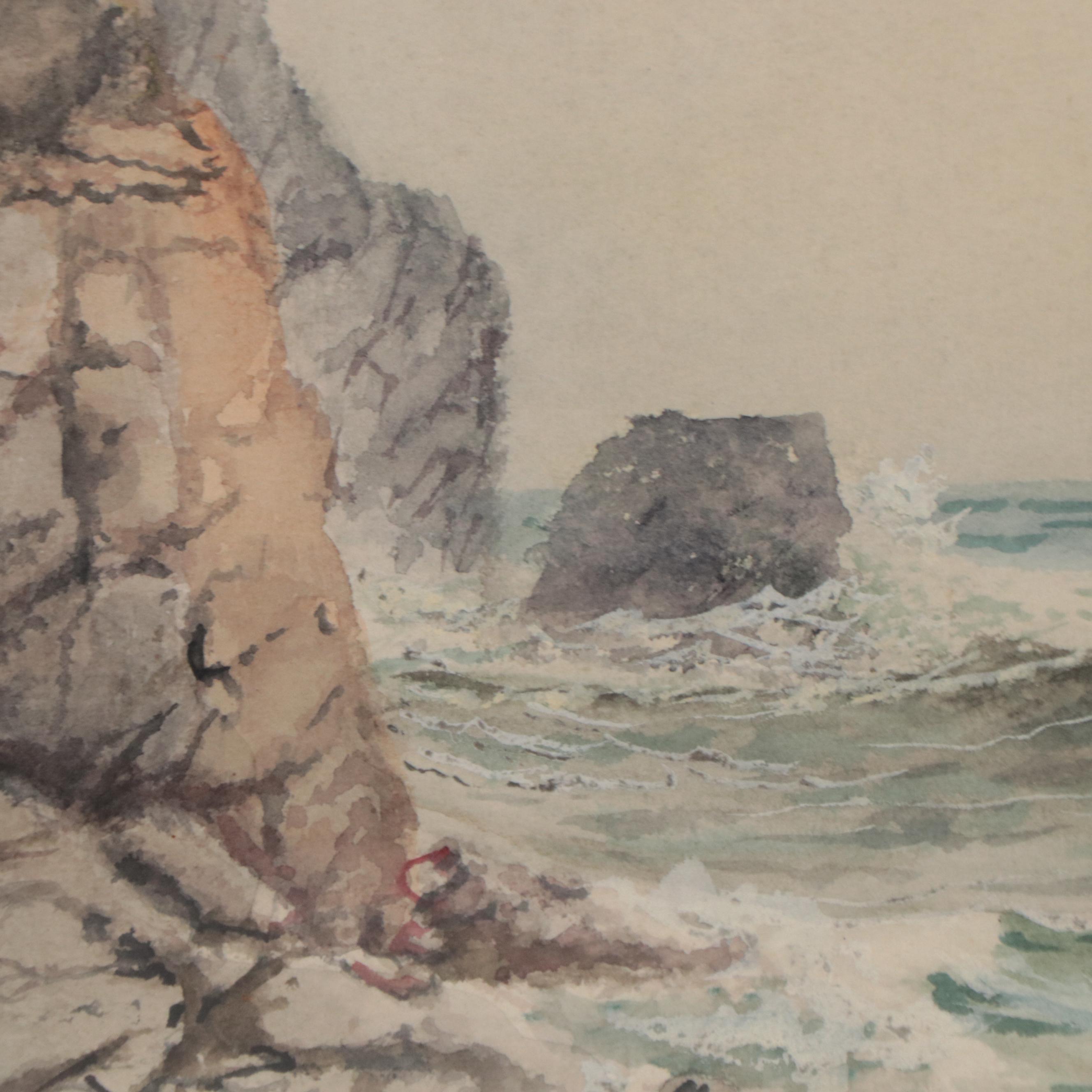 H. W. Dickenson Watercolor Painting of Rocky Coastline