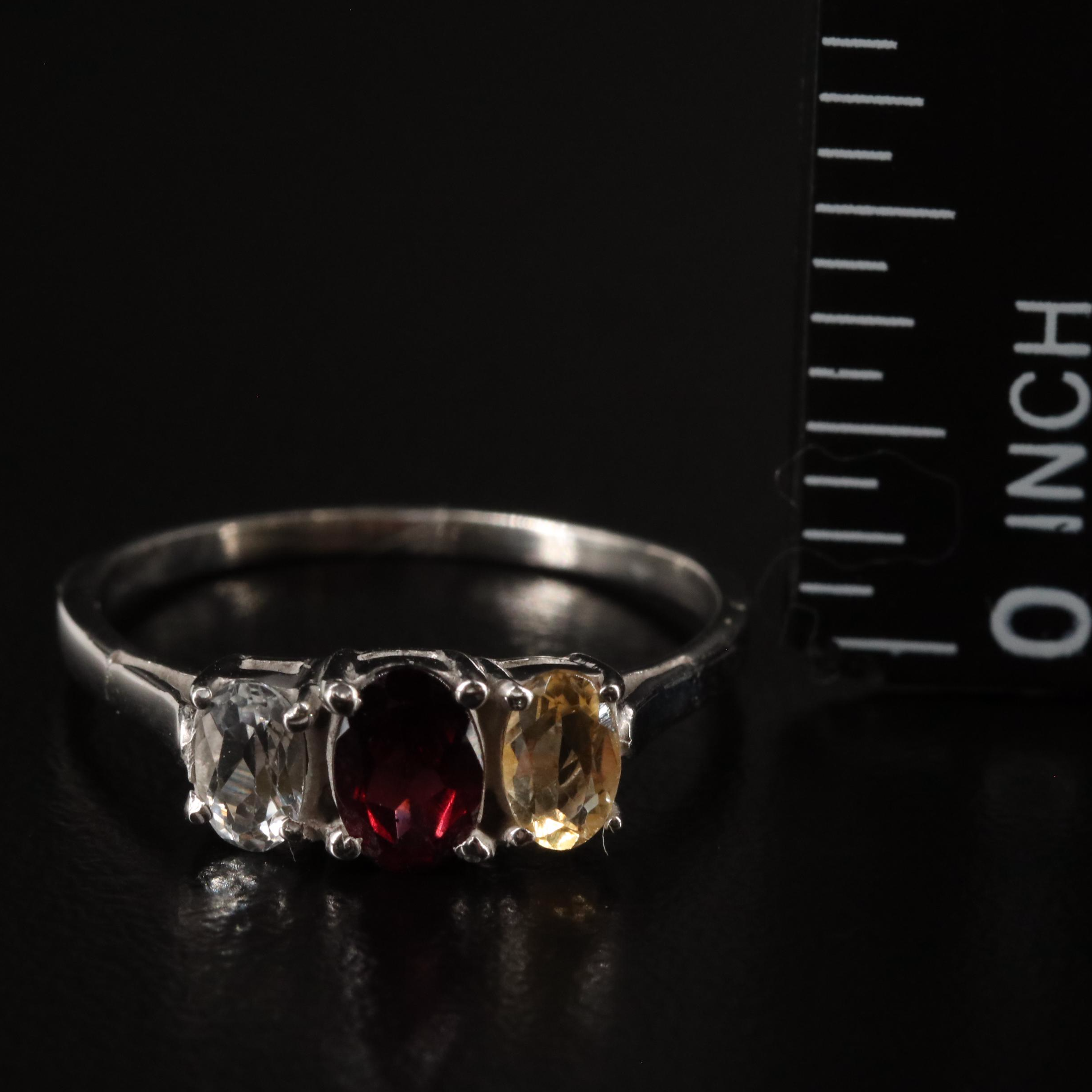 Sterling Garnet, Citrine and White Topaz Ring