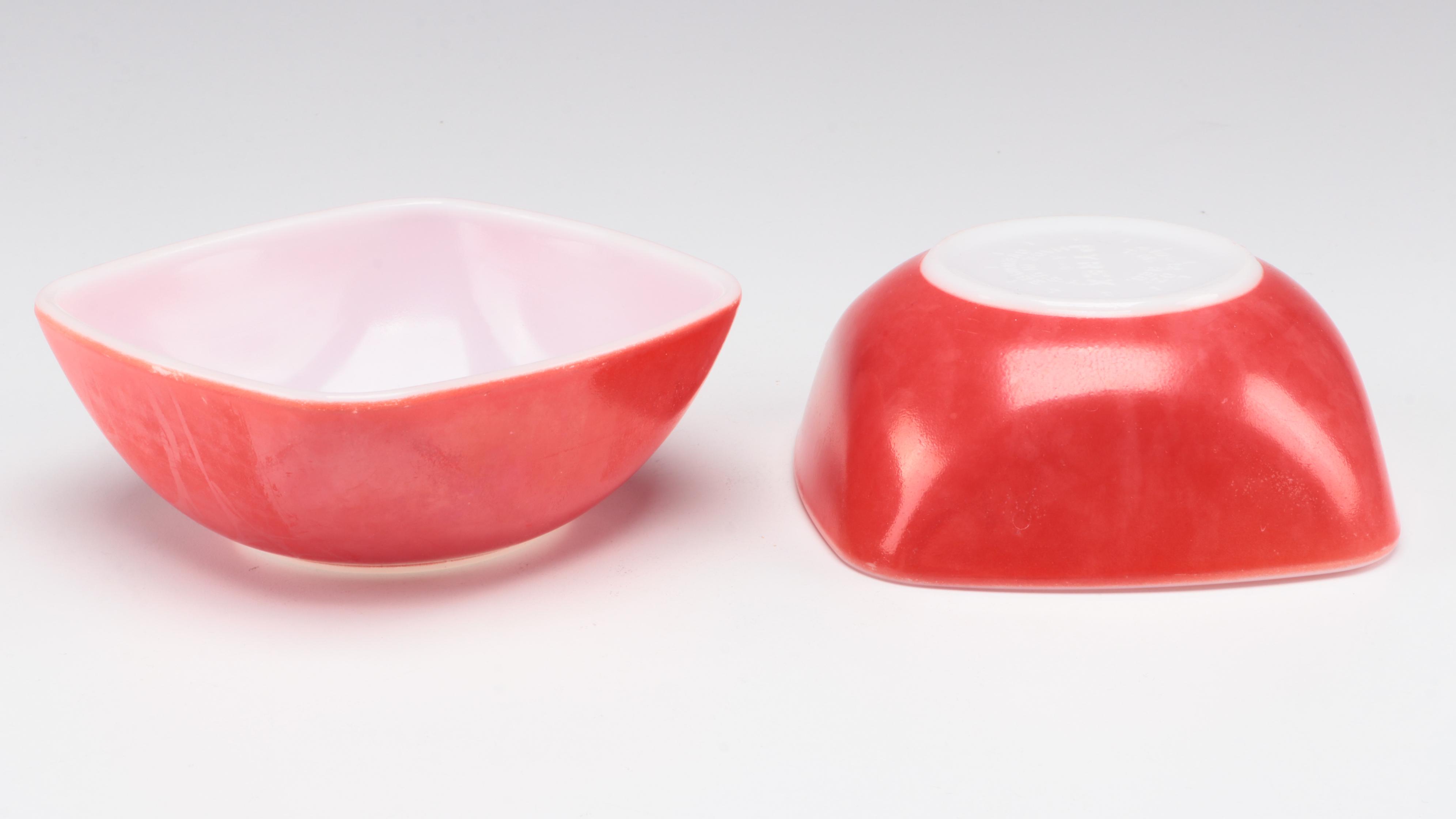 Pyrex Refrigerator Dish and "Primary Color" Glass Bowls