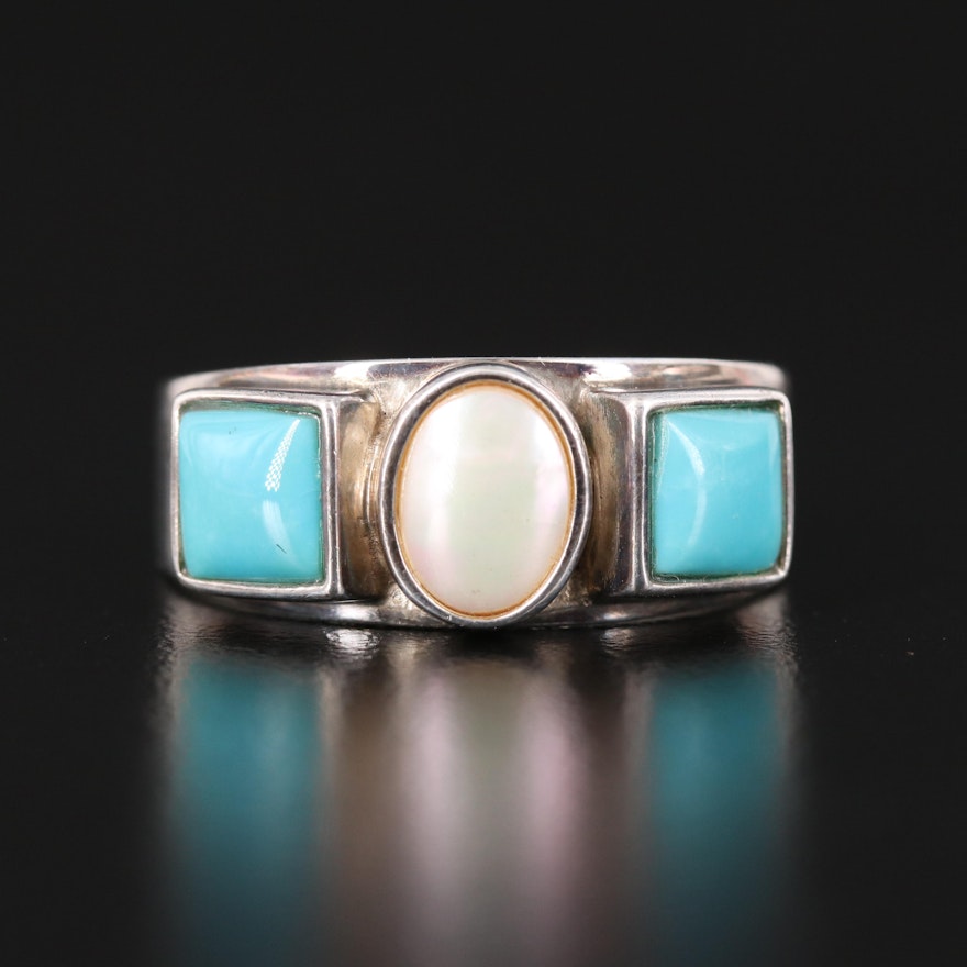 Desert Rose Trading Sterling Pearl and Turquoise Ring