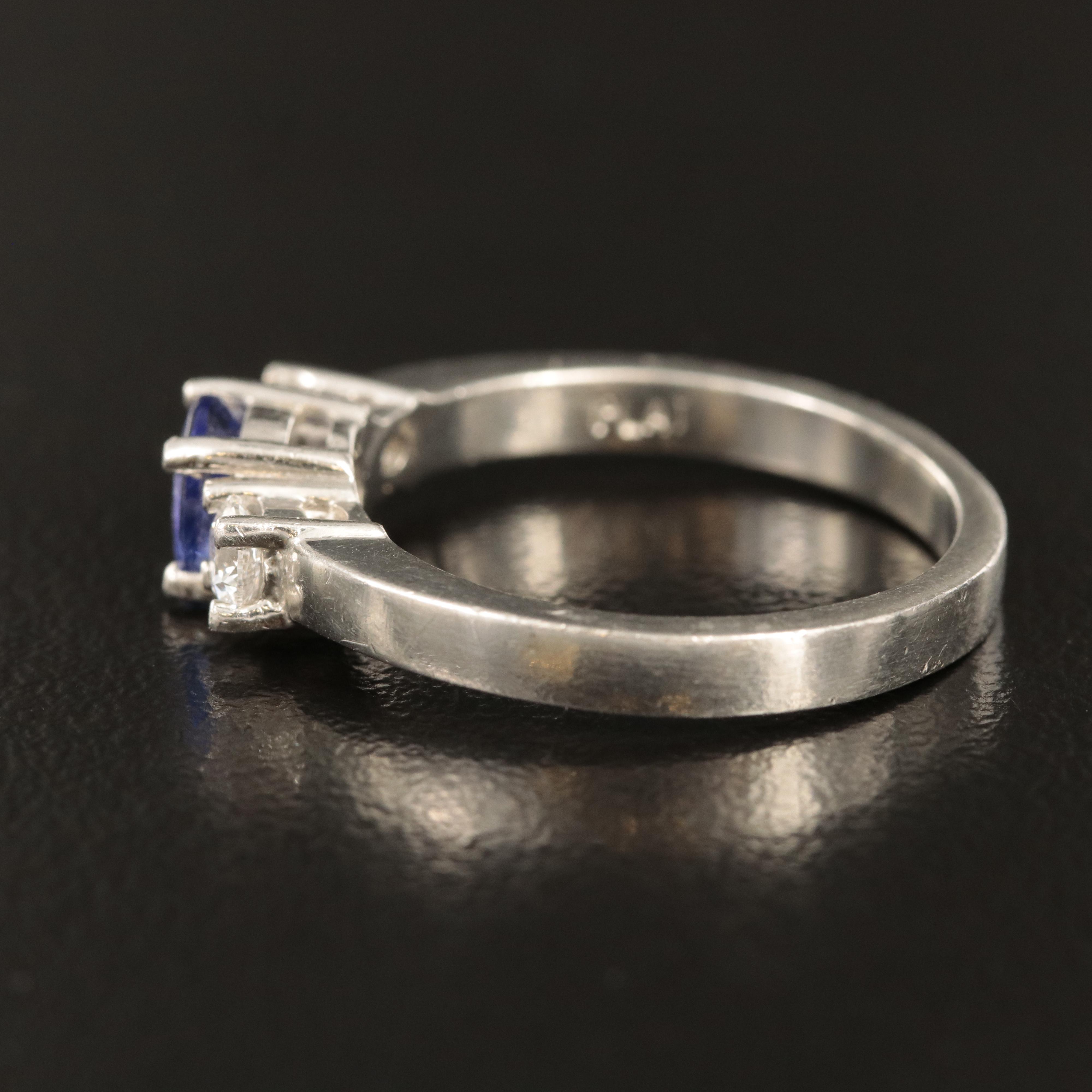 Platinum Tanzanite and Diamond Three Stone Ring