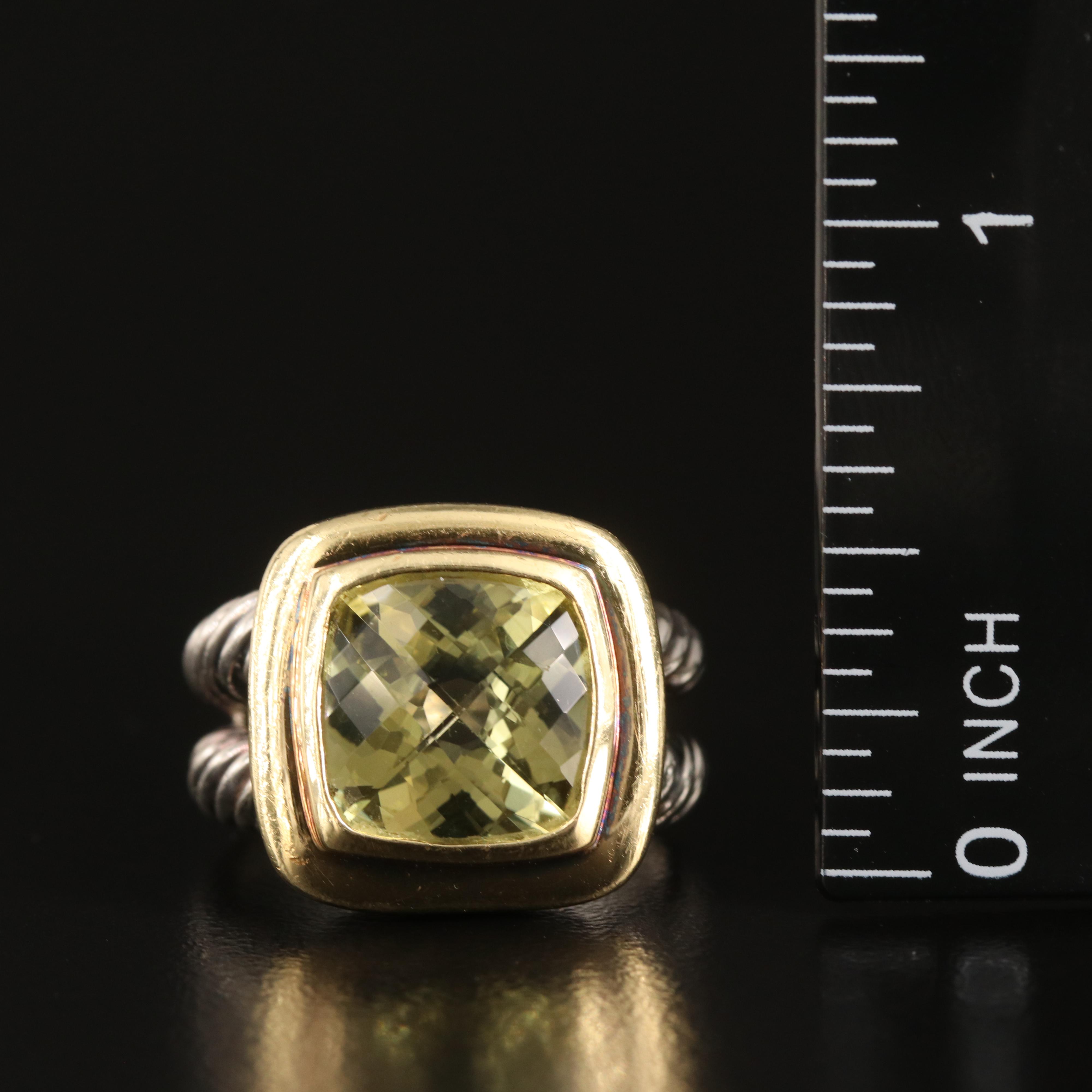 David Yurman "Albion" Sterling Citrine Ring with 18K Accent