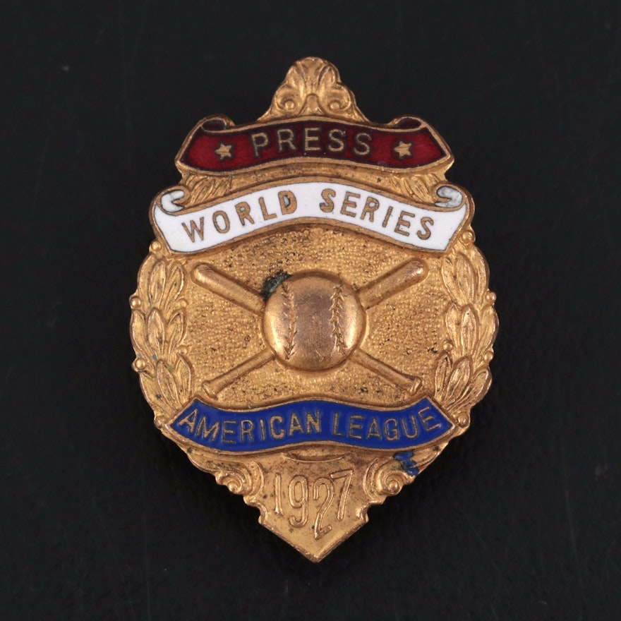 1927 World Series New York Yankees Press Pin, Babe Ruth, Lou Gehrig