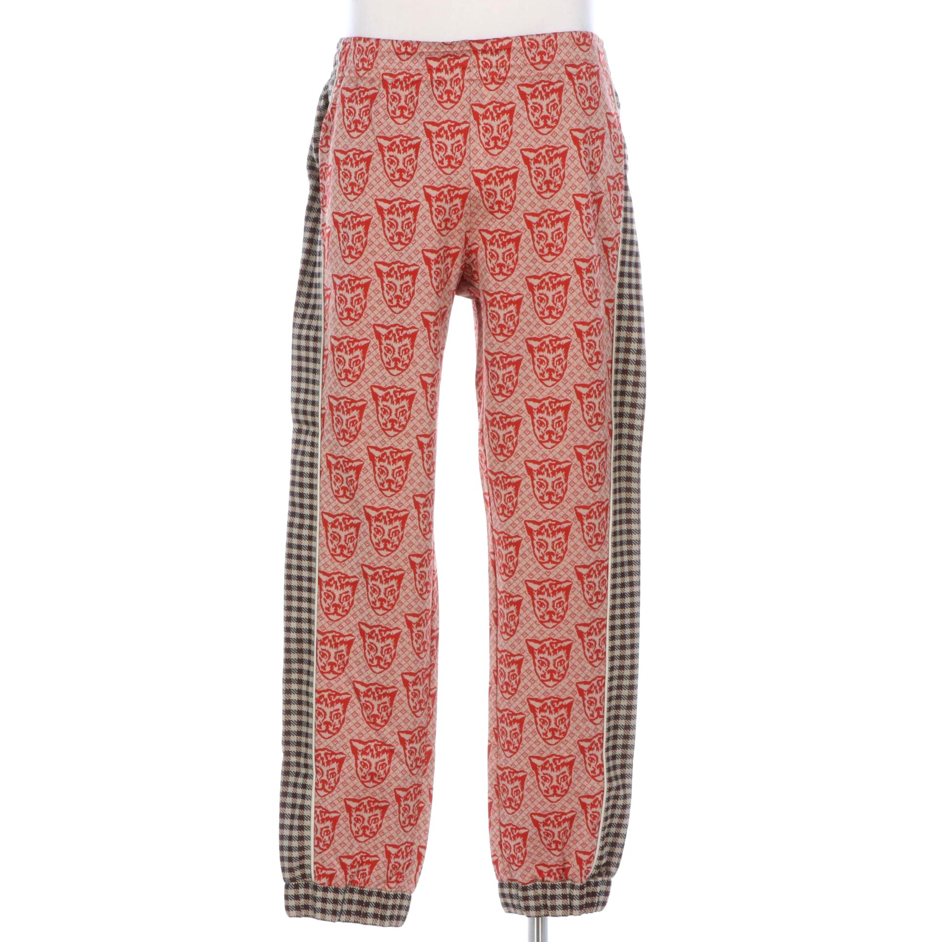 Men's Gucci Lounge Pants in Houndstooth and Tiger Heads Print, New with Tags