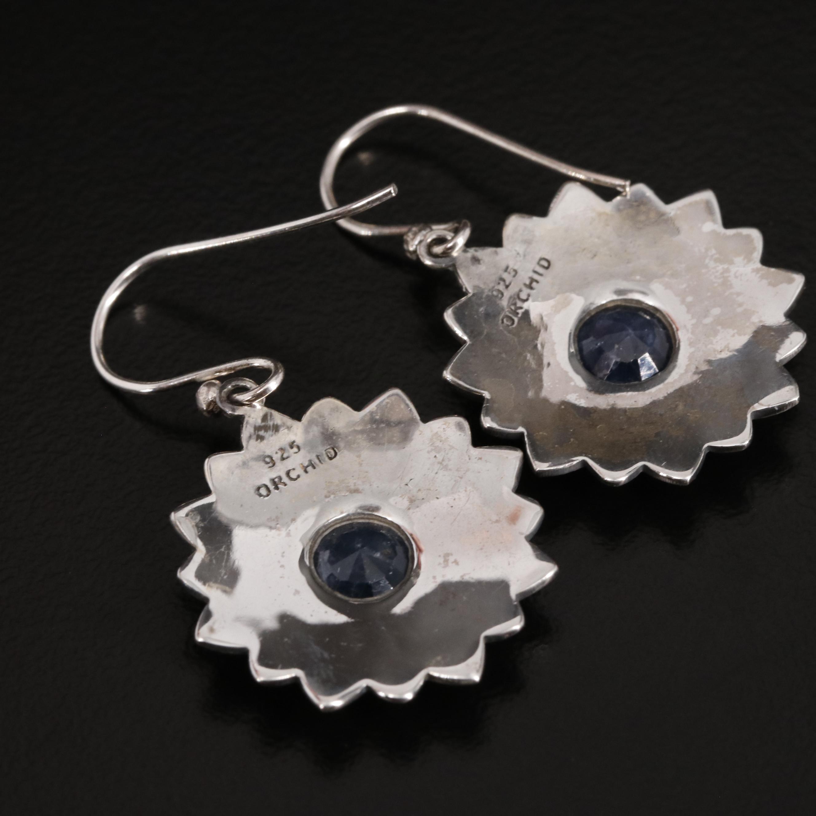 Sterling Sapphire Flower Drop Earrings