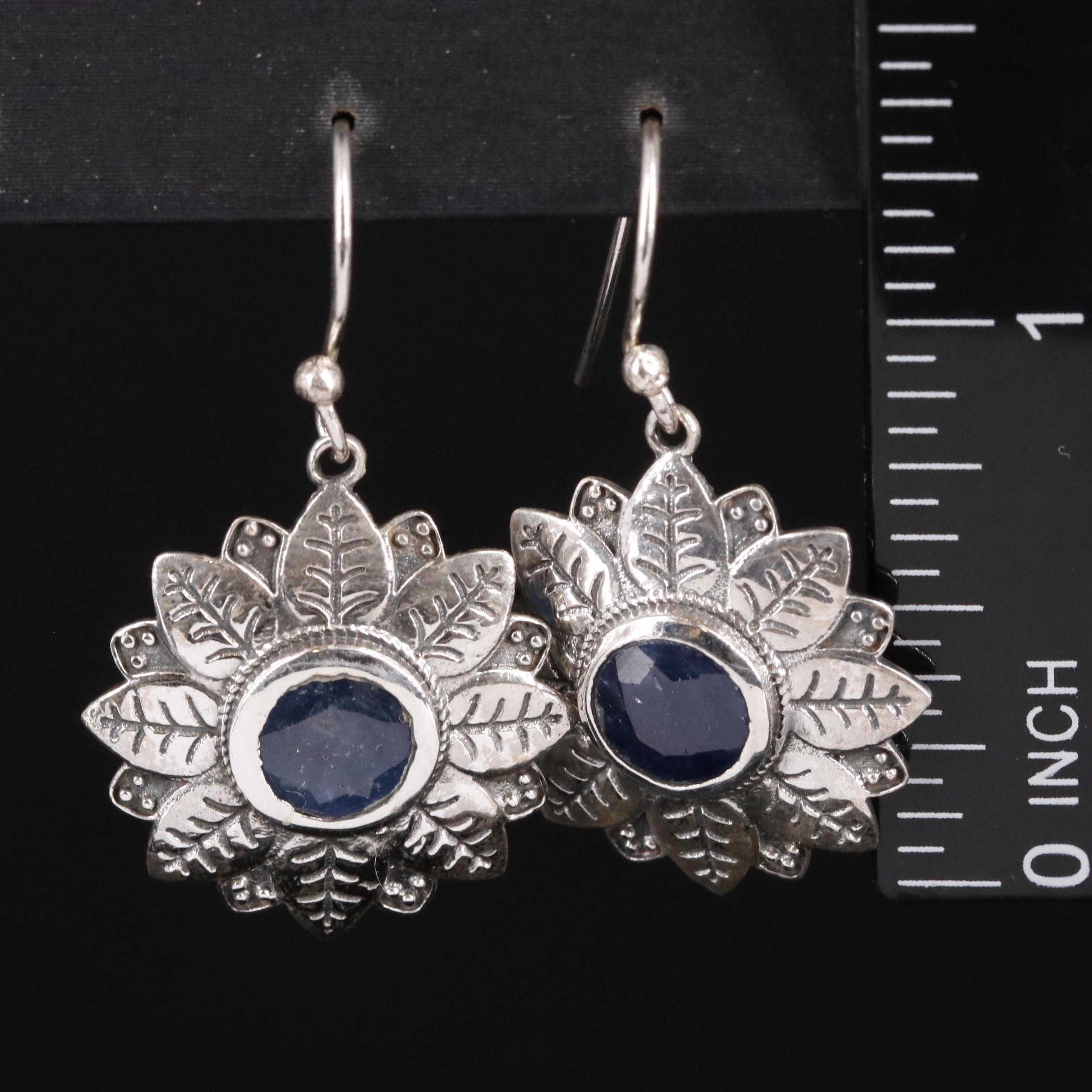 Sterling Sapphire Flower Drop Earrings