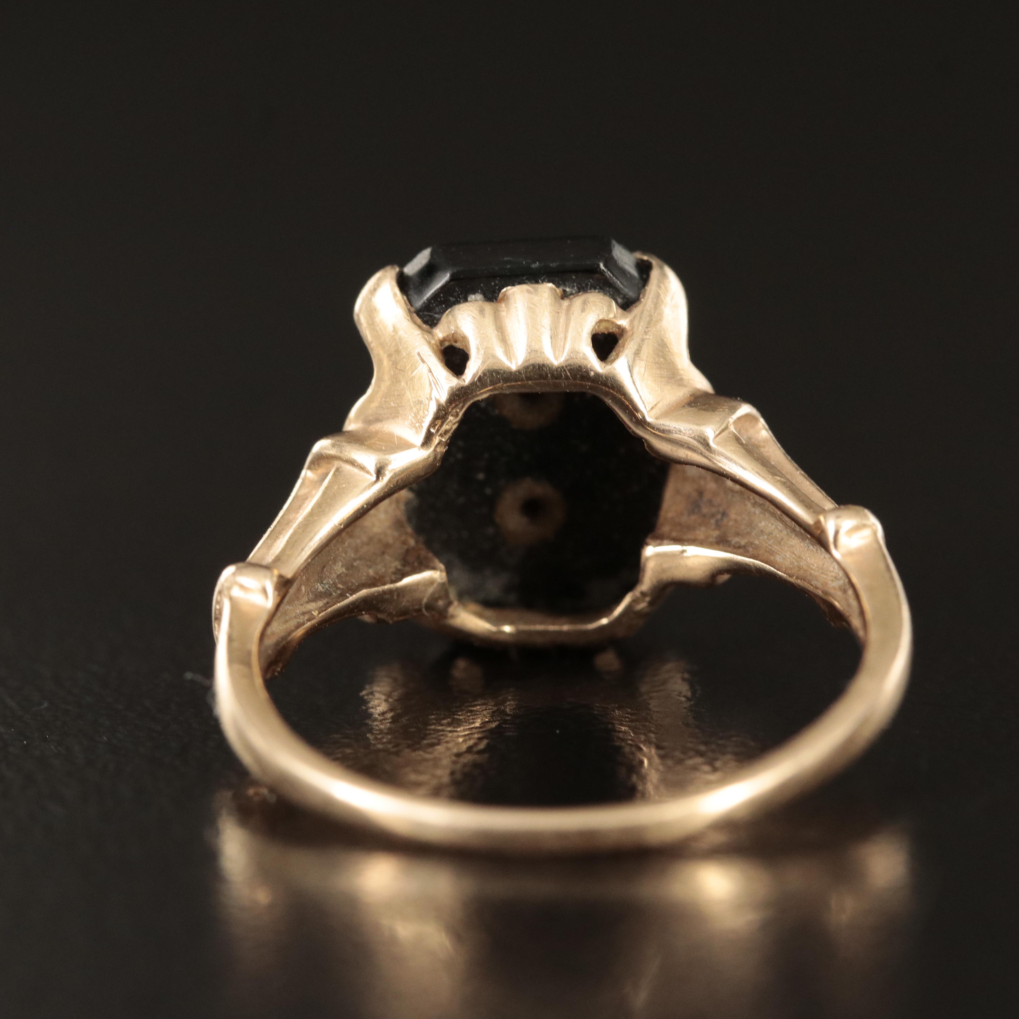 Vintage 10K Black Onyx and Diamond Ring