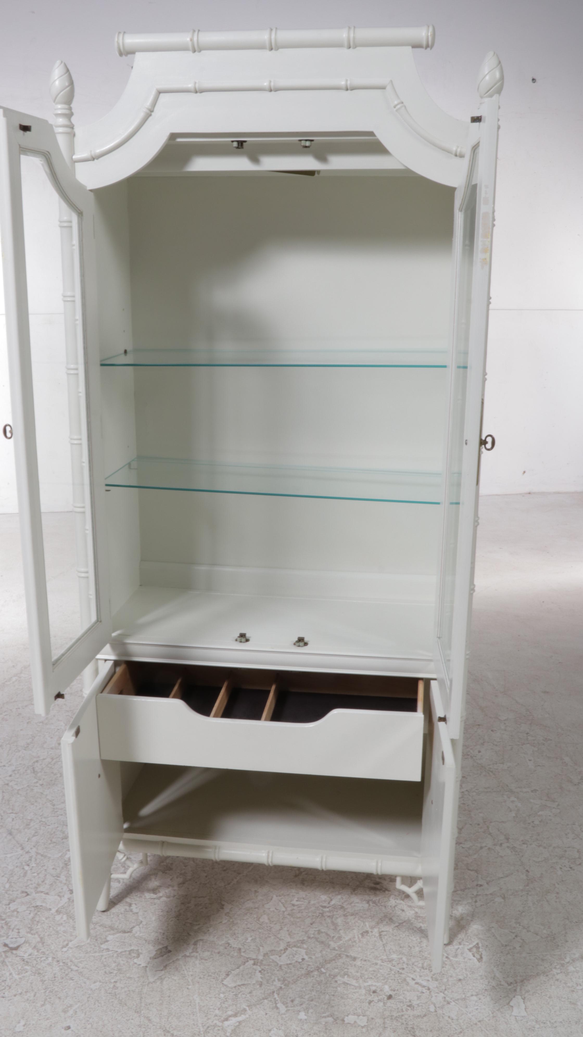 Thomasville White-Painted Faux-Bamboo Chinoiserie China Cabinet