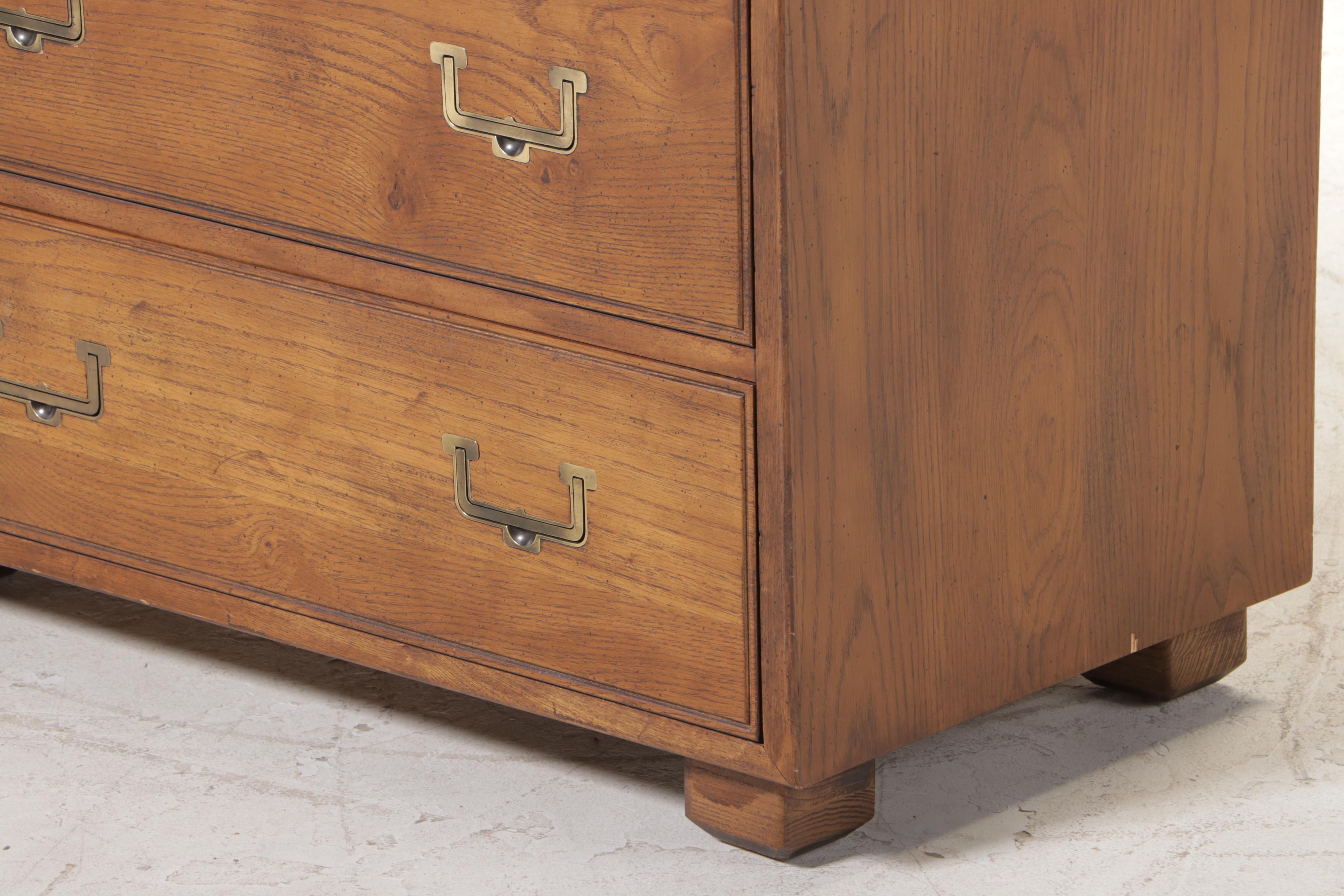 Henredon "Artefacts" Campaign Style Oak and Faux-Bamboo Six-Drawer Dresser