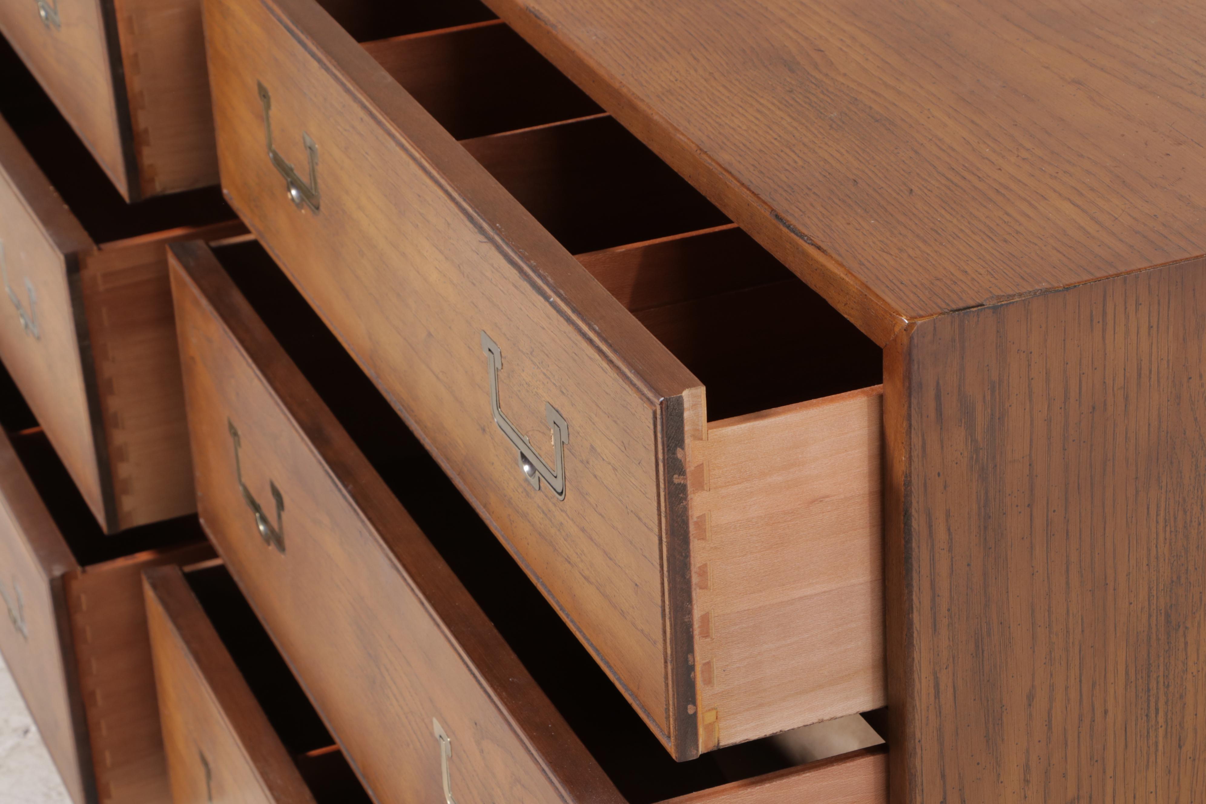 Henredon "Artefacts" Campaign Style Oak and Faux-Bamboo Six-Drawer Dresser