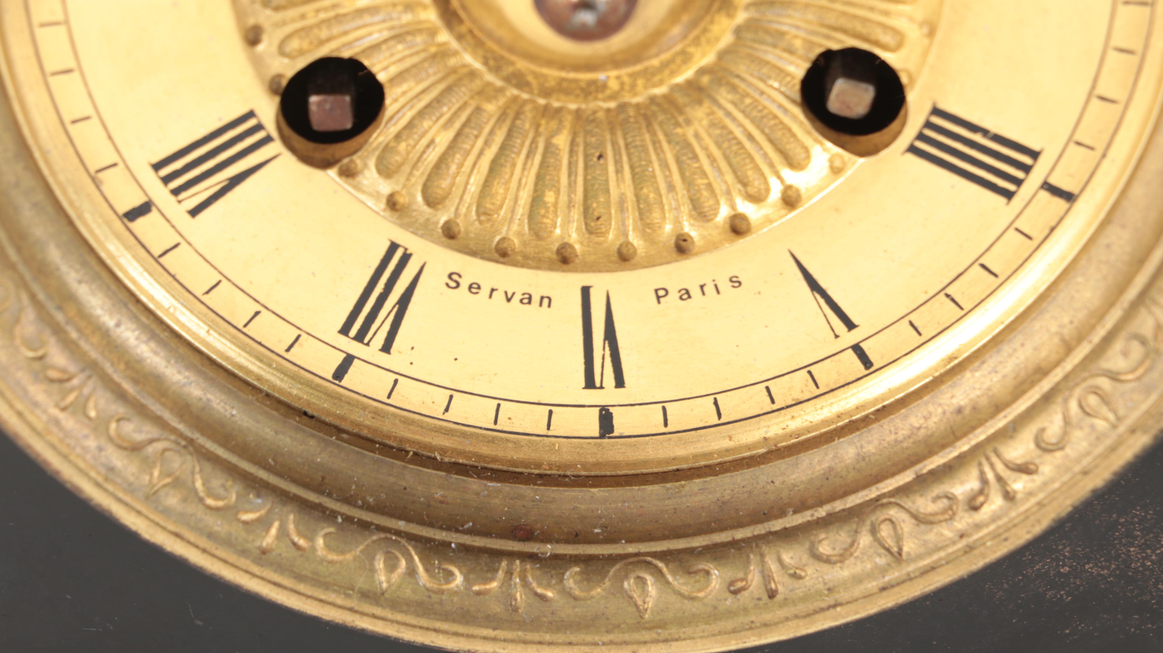 French Bronze-Mounted Slate Sculpture Mantel Clock, 19th Century