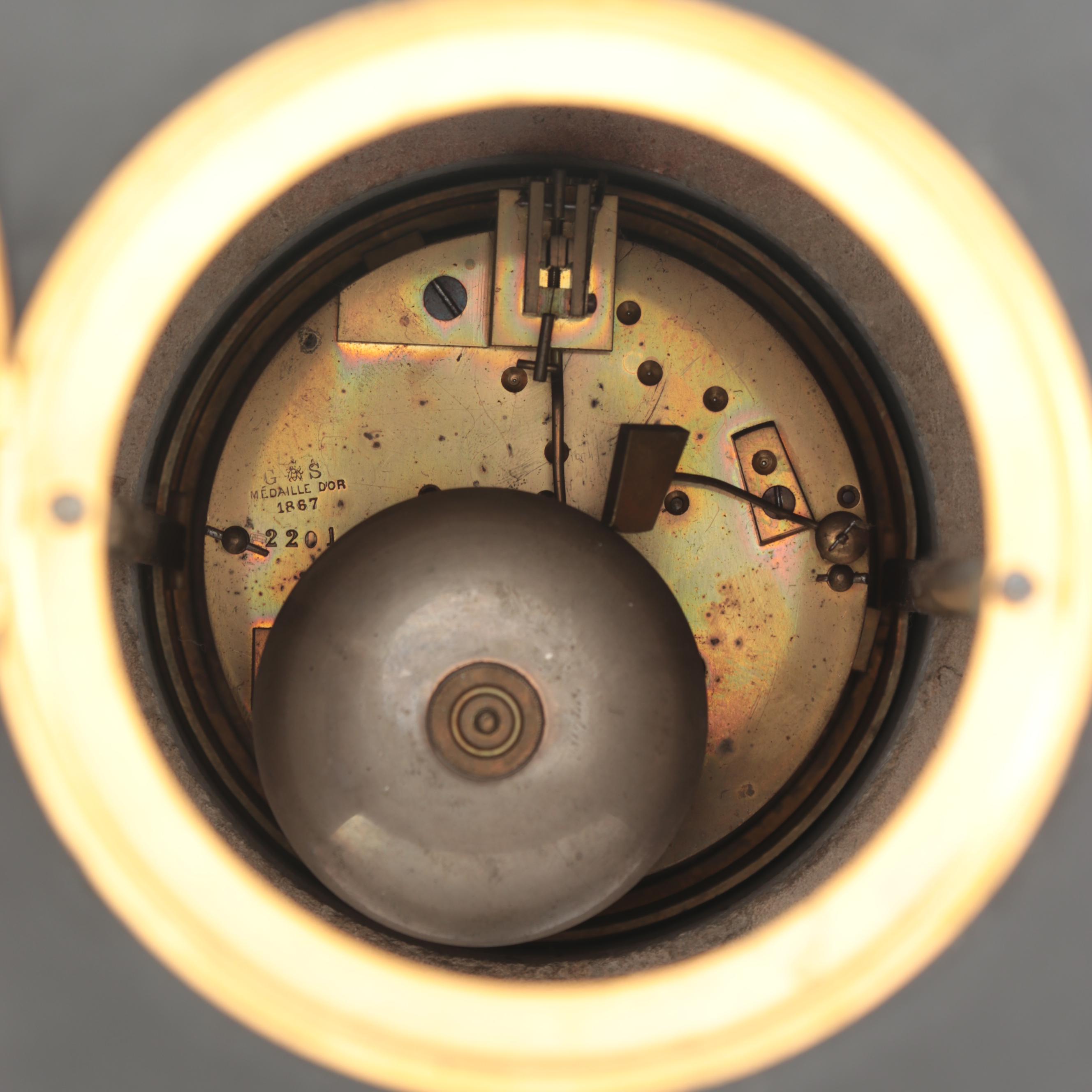 French Bronze-Mounted Slate Sculpture Mantel Clock, 19th Century