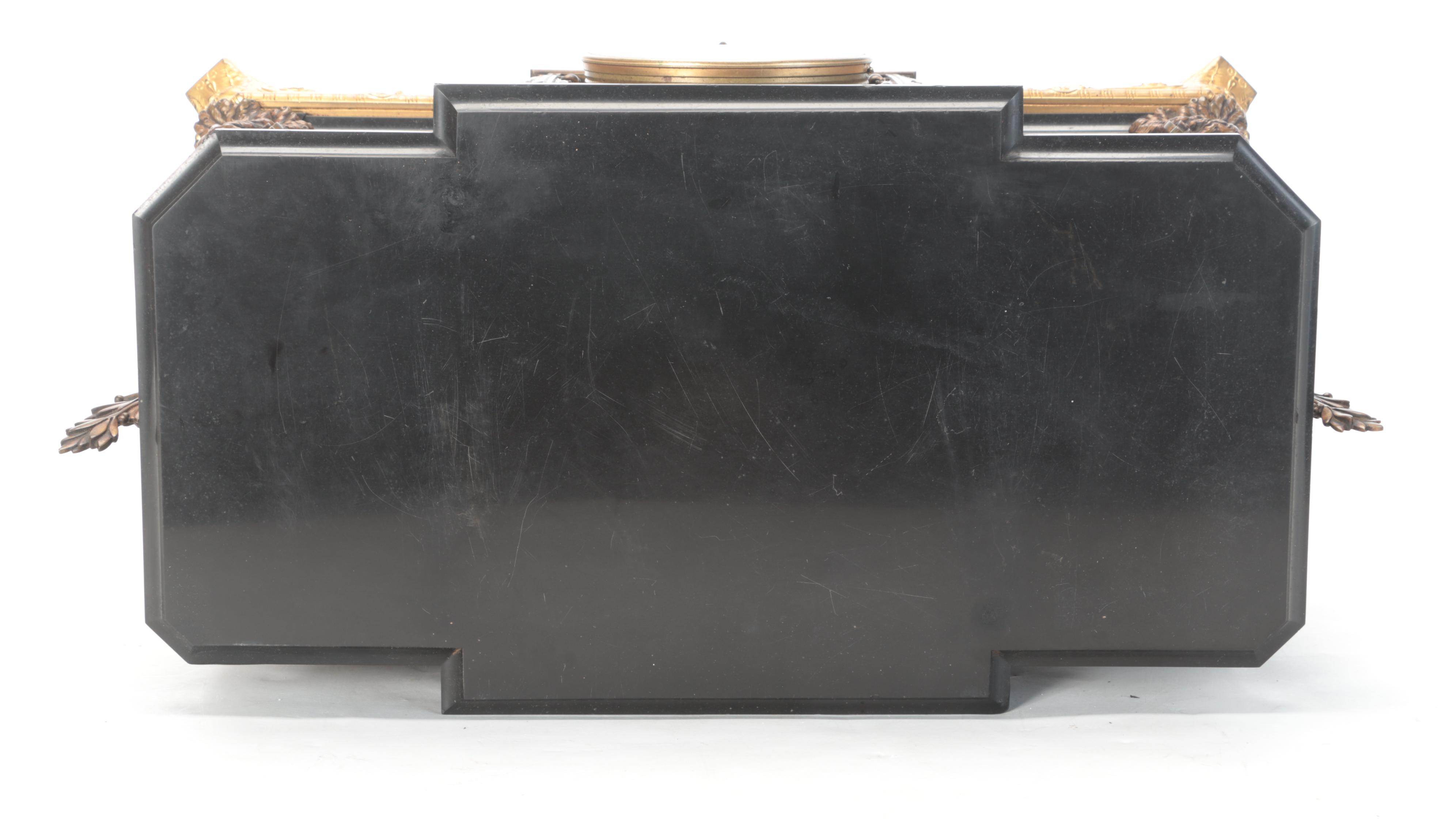 French Bronze-Mounted Slate Sculpture Mantel Clock, 19th Century