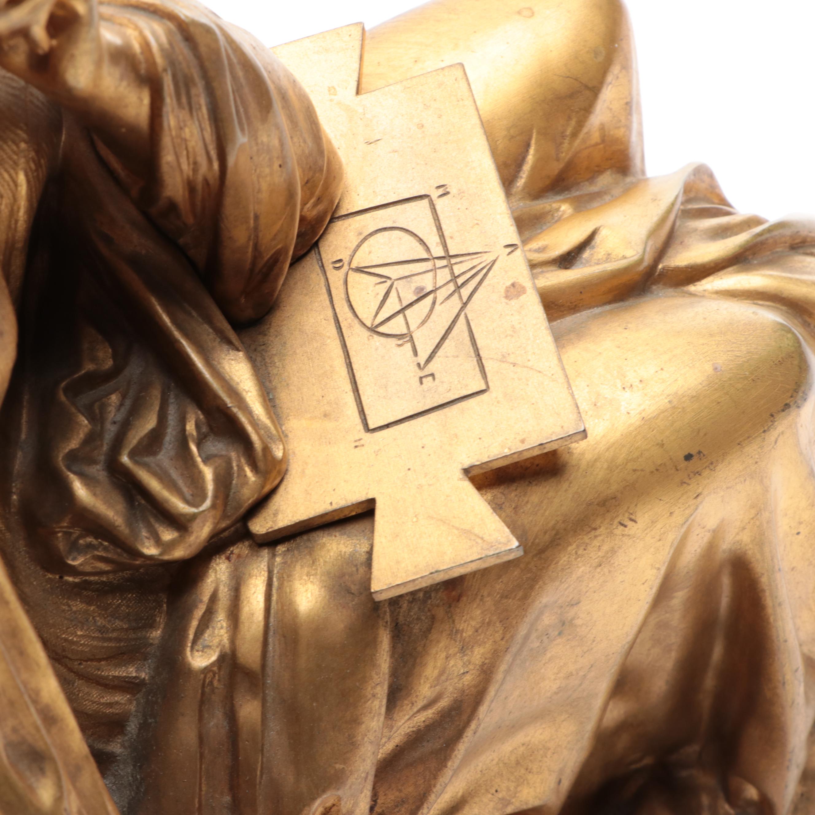 French Bronze-Mounted Slate Sculpture Mantel Clock, 19th Century