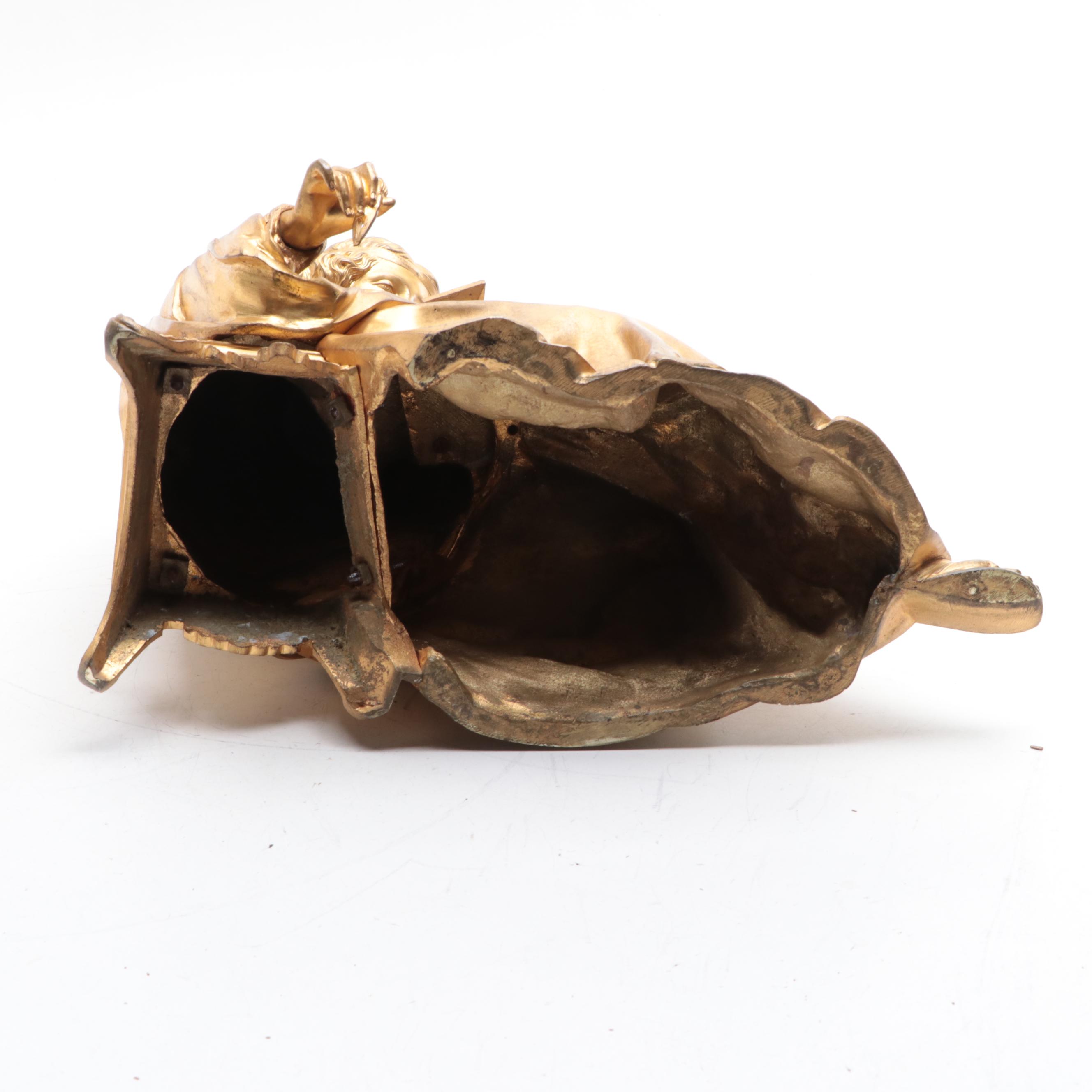 French Bronze-Mounted Slate Sculpture Mantel Clock, 19th Century