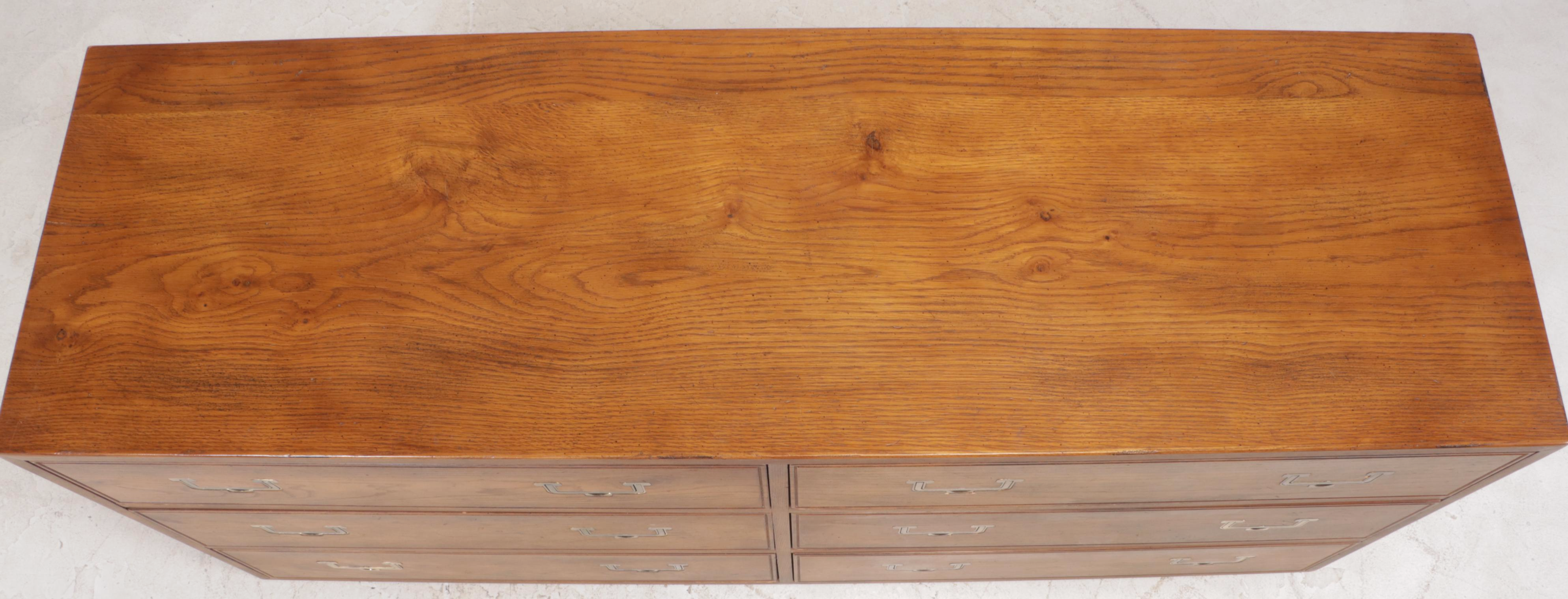 Henredon "Artefacts" Campaign Style Oak and Faux-Bamboo Six-Drawer Dresser