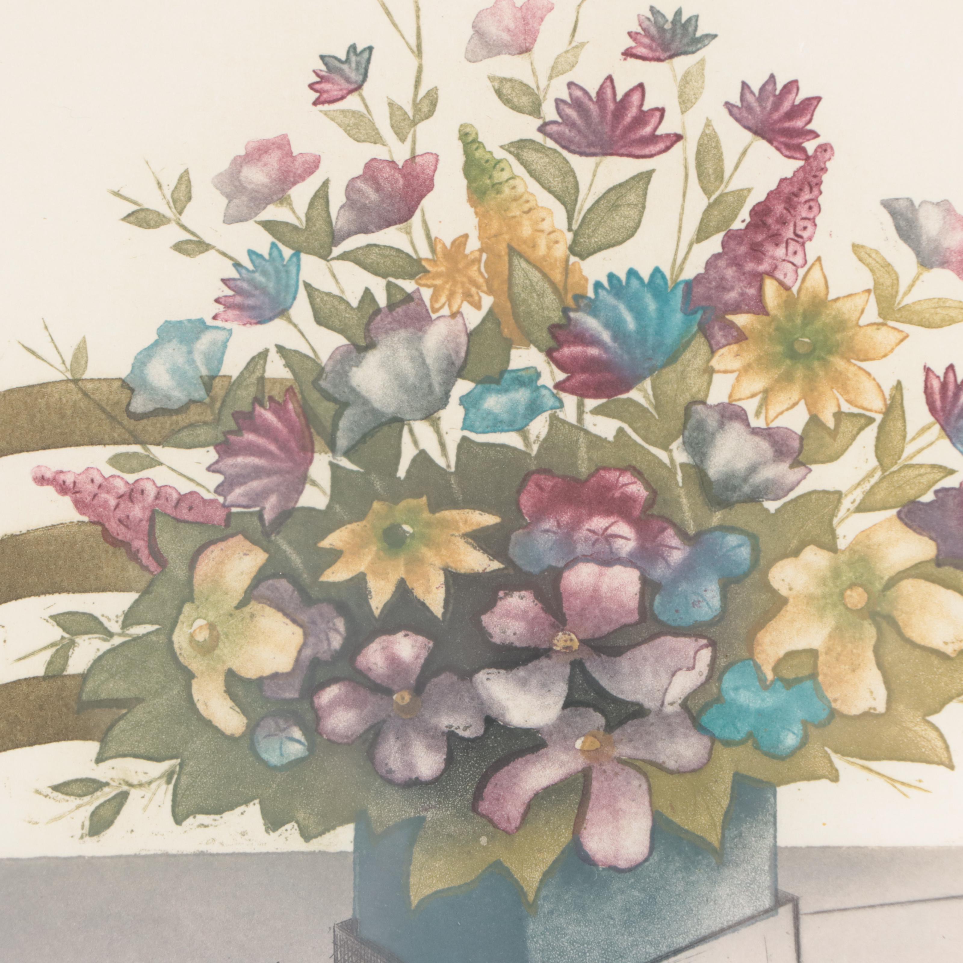 Elisabeth Clerget Etching With Aquatint "Hier et Aujourd' Hui"