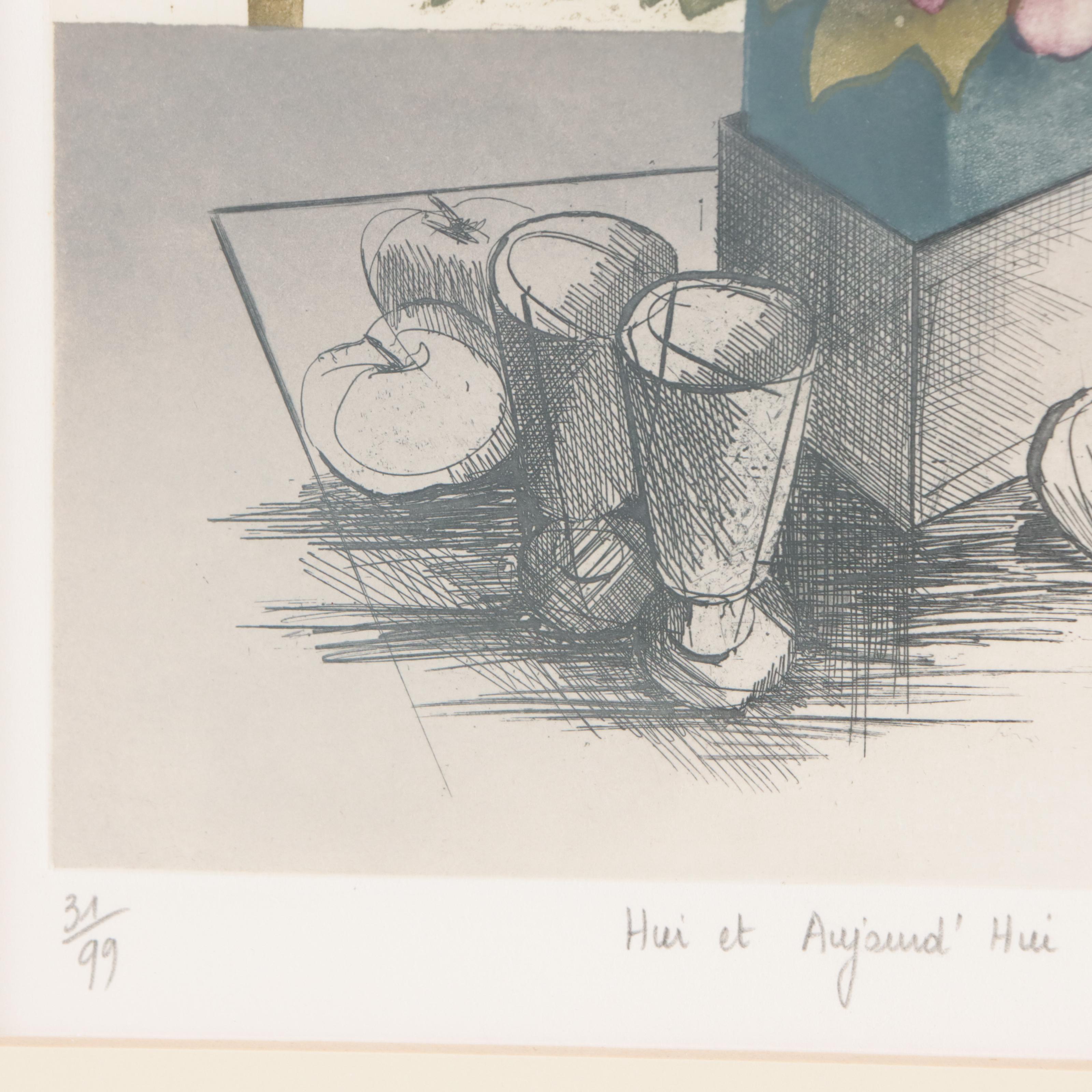 Elisabeth Clerget Etching With Aquatint "Hier et Aujourd' Hui"