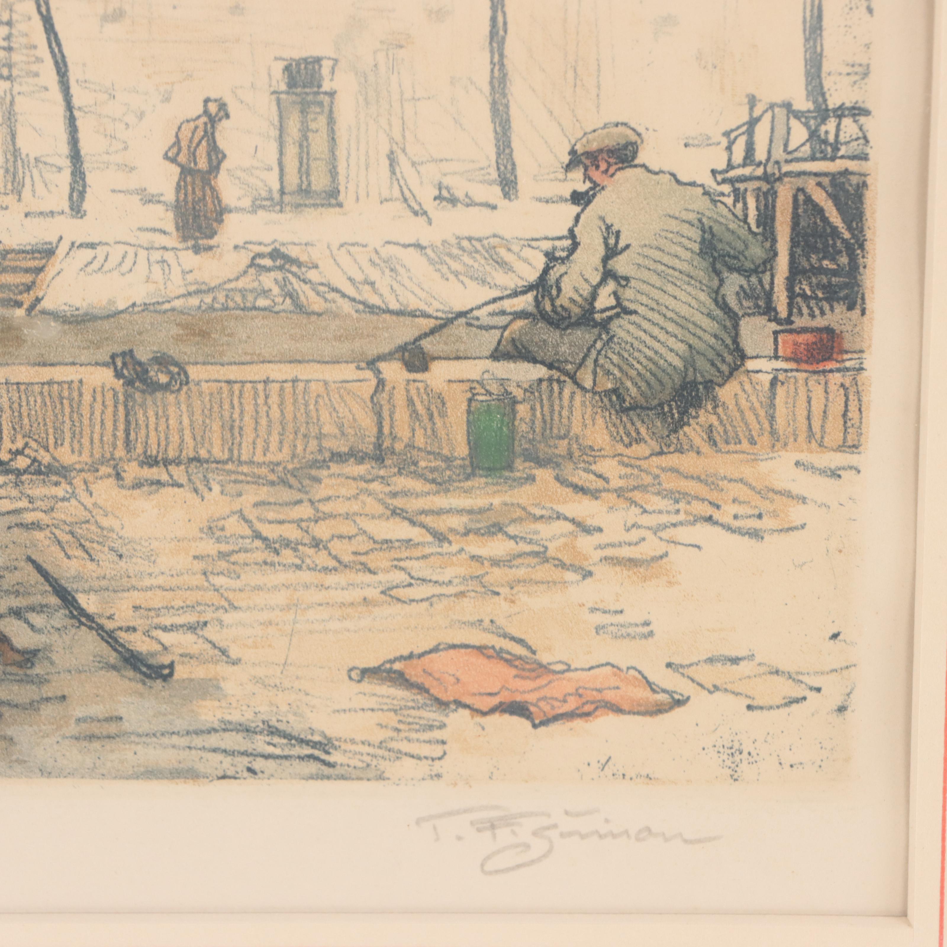 Tavík František Šimon Paris Riverside Genre Aquatint