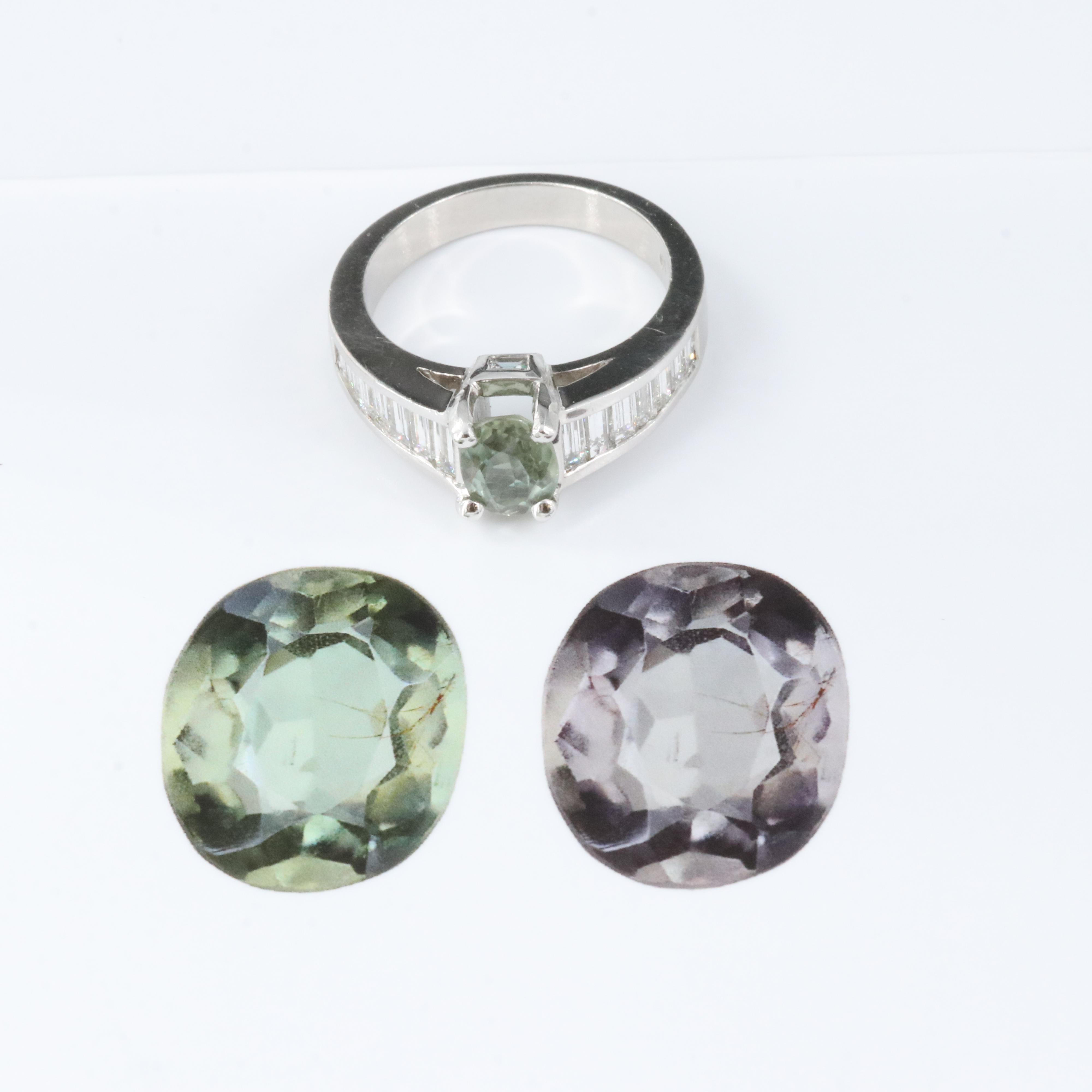 Platinum 1.05 CT Alexandrite and 1.02 CTW Diamond Ring with GIA Report