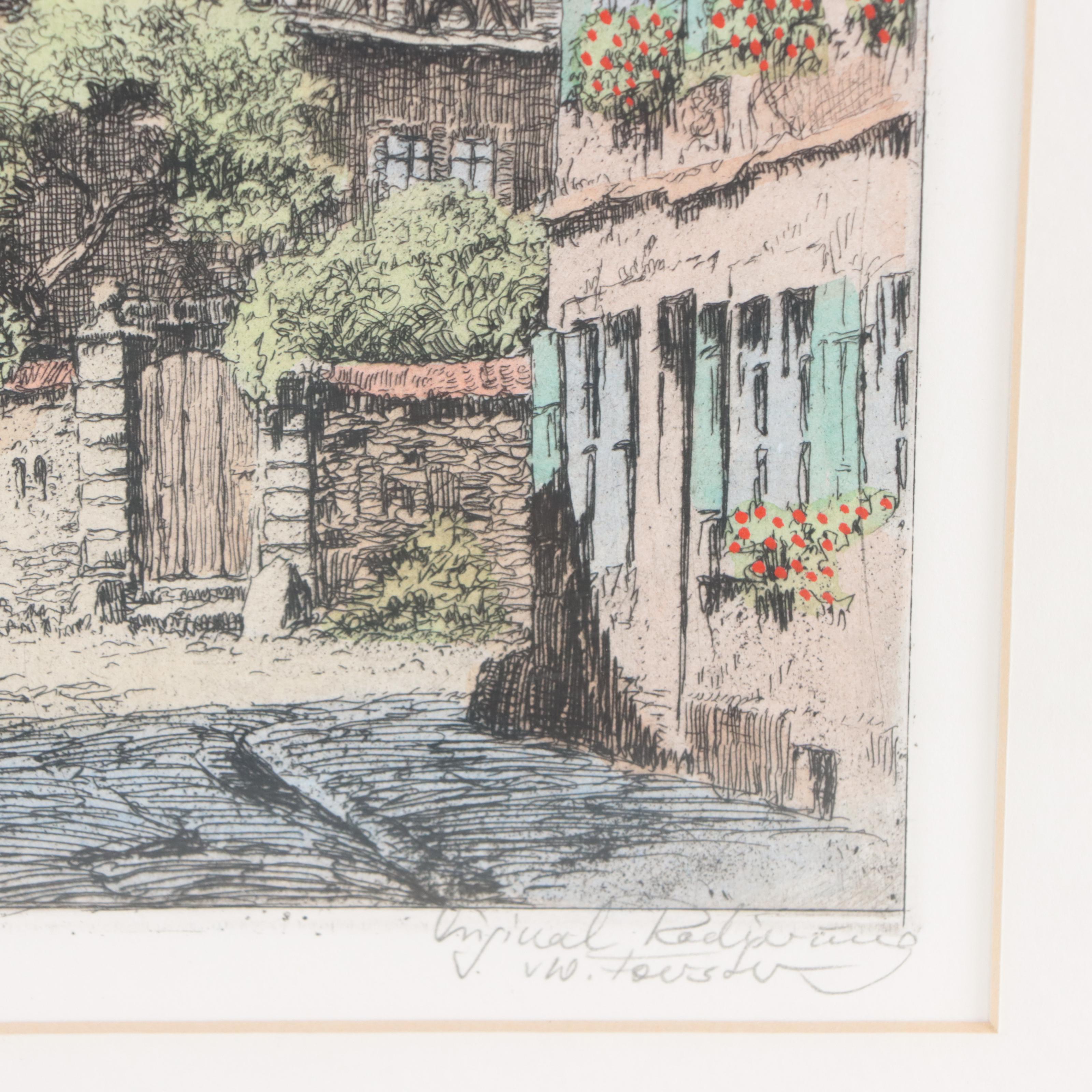 Hand-Colored Etching "Rothenburg ob der Tauber"