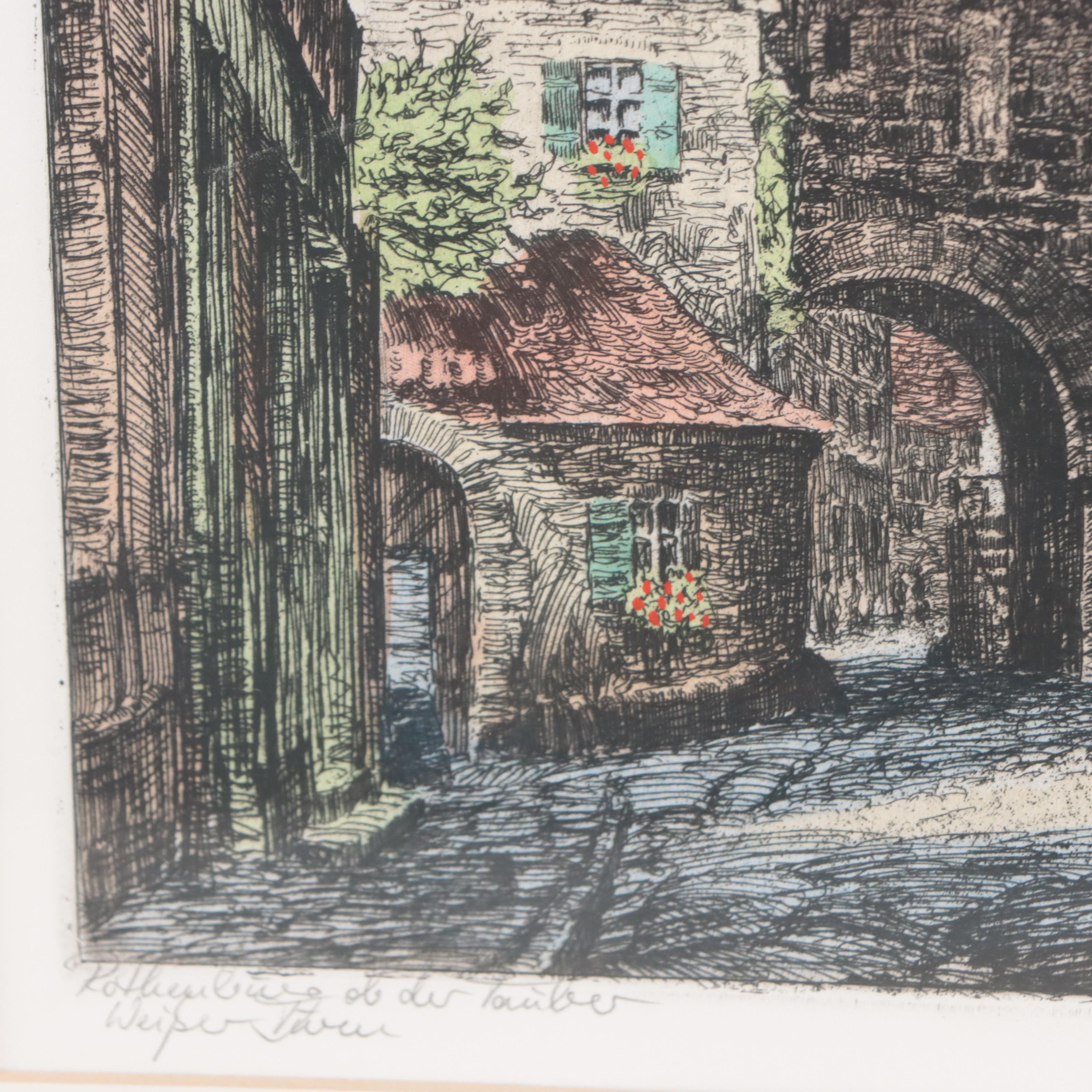 Hand-Colored Etching "Rothenburg ob der Tauber"