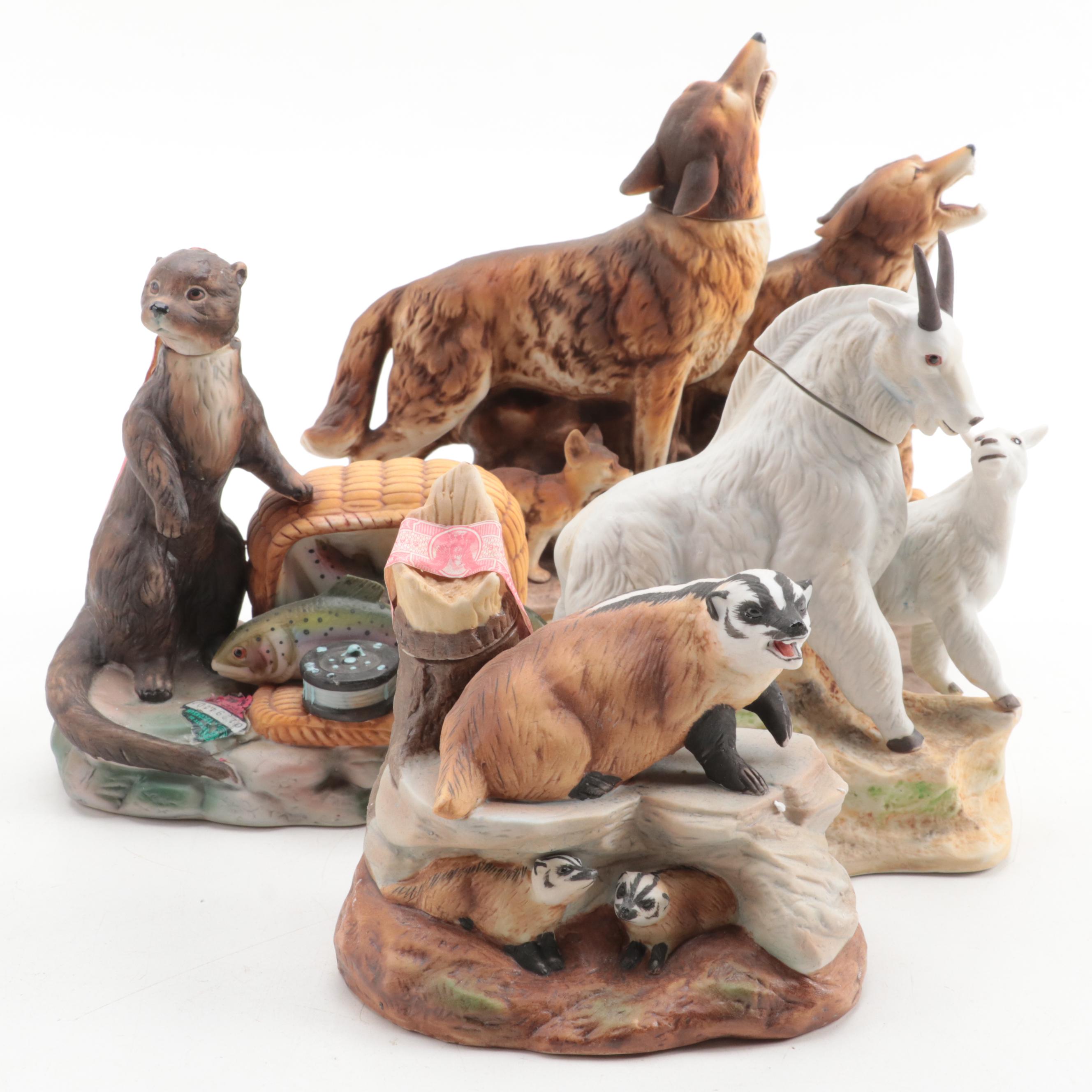 Ski Country Limited Edition Figural Ceramic Bourbon Decanters, Late 20th Century