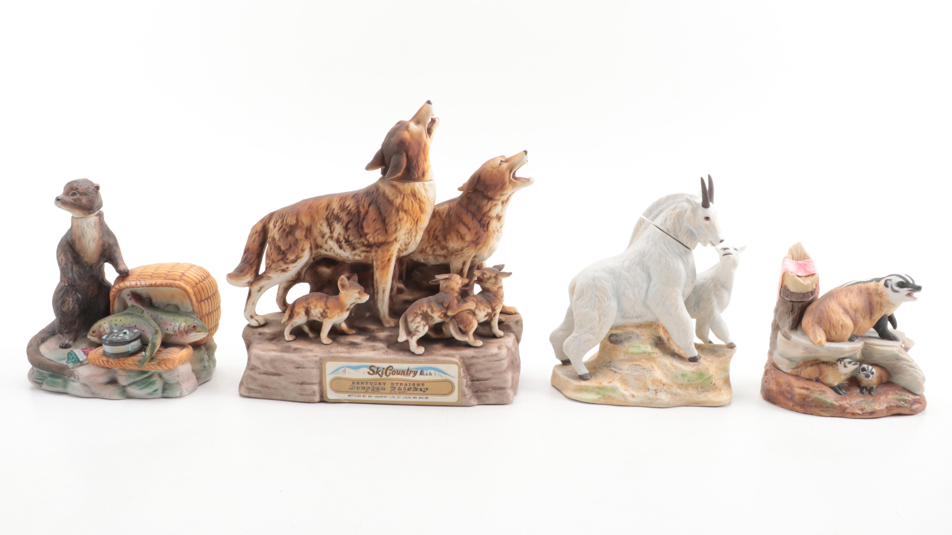 Ski Country Limited Edition Figural Ceramic Bourbon Decanters, Late 20th Century