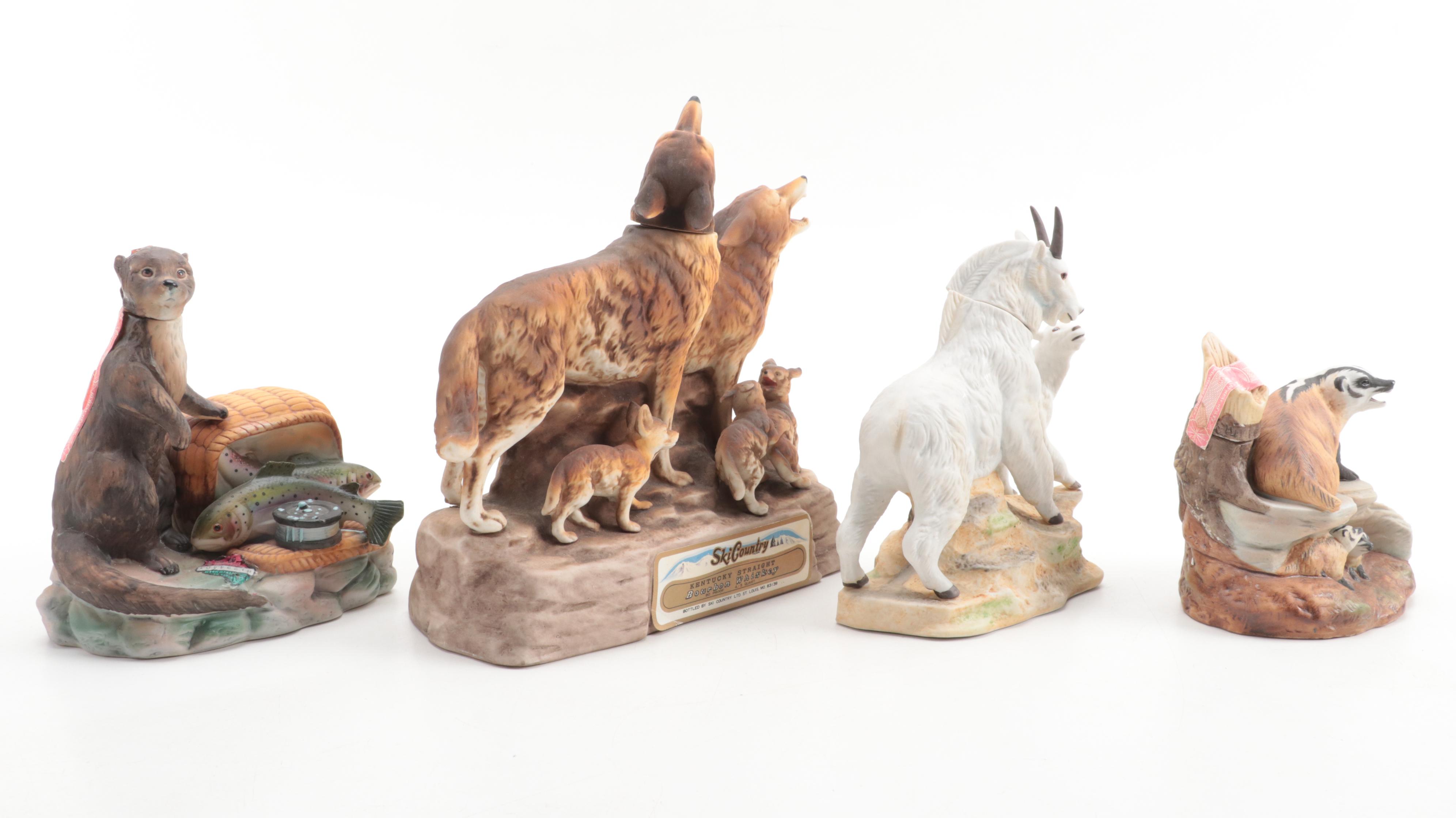 Ski Country Limited Edition Figural Ceramic Bourbon Decanters, Late 20th Century