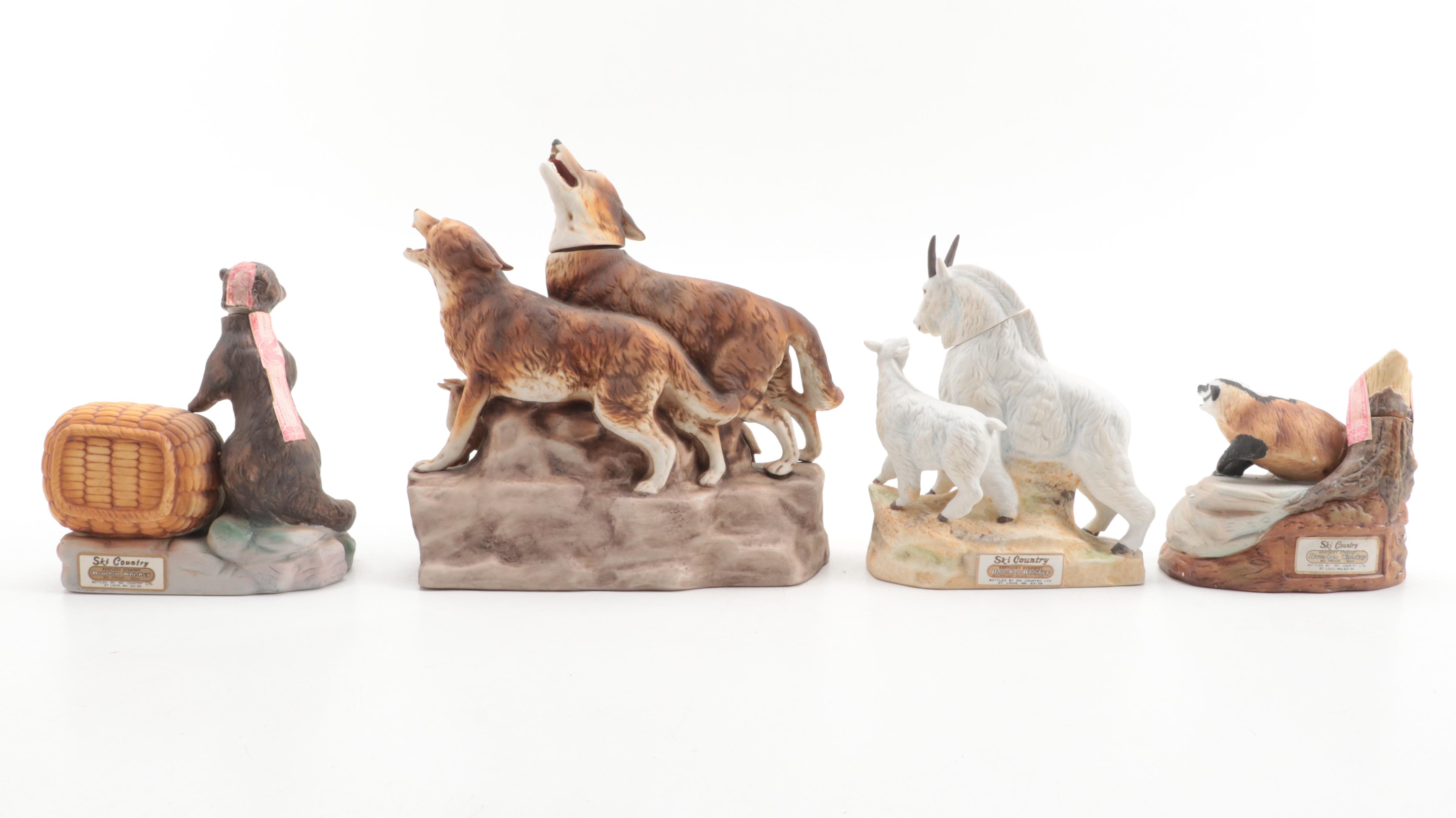 Ski Country Limited Edition Figural Ceramic Bourbon Decanters, Late 20th Century