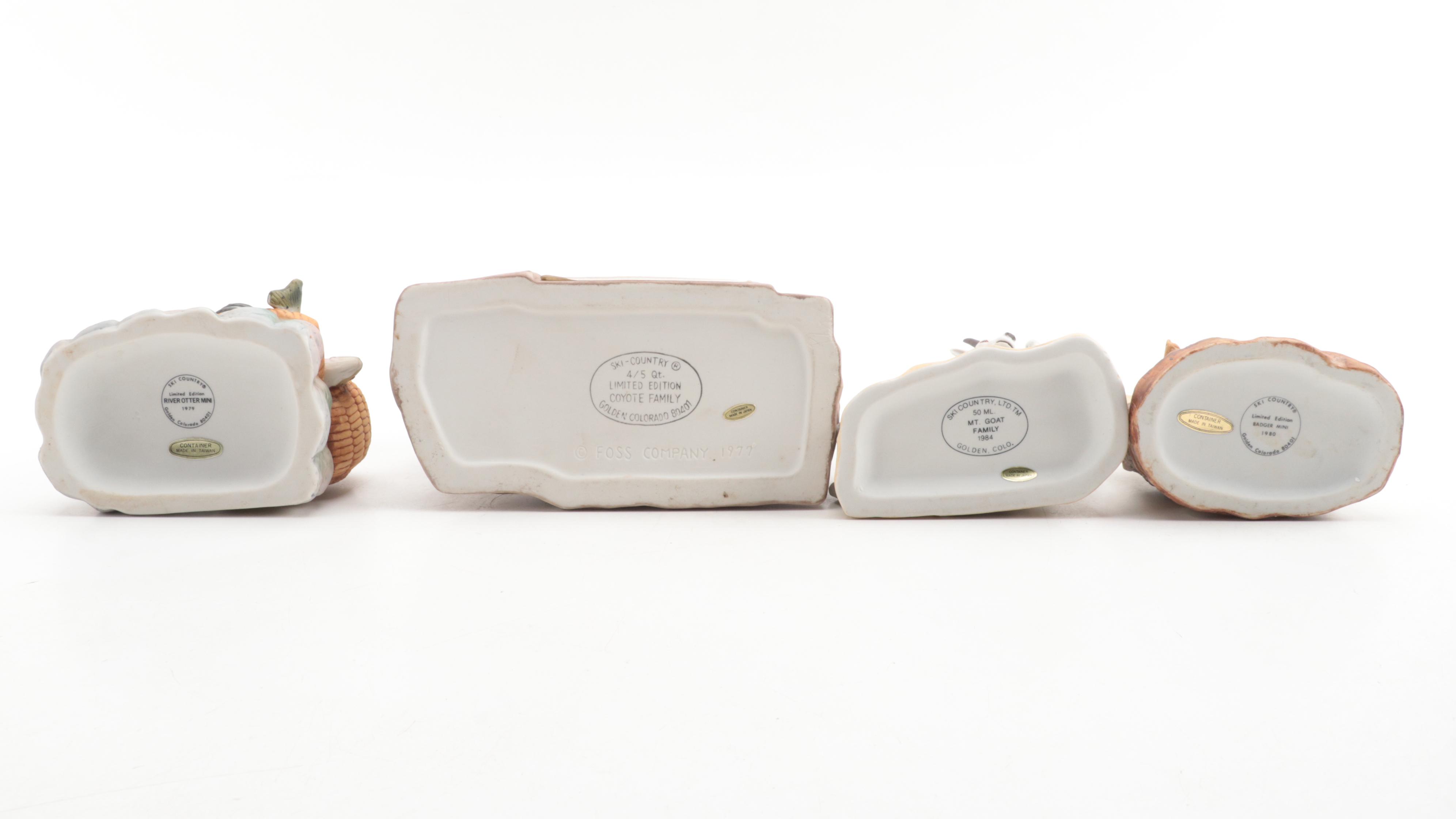 Ski Country Limited Edition Figural Ceramic Bourbon Decanters, Late 20th Century