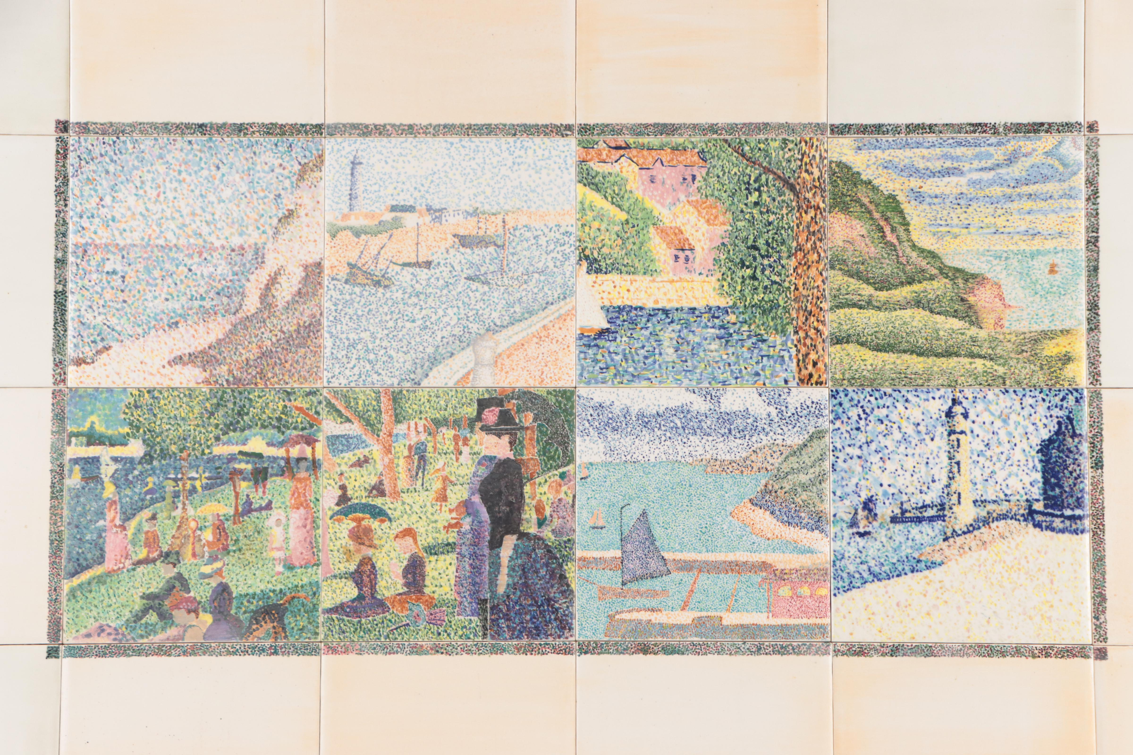 Hand-Painted Tile Composition After Georges Seurat