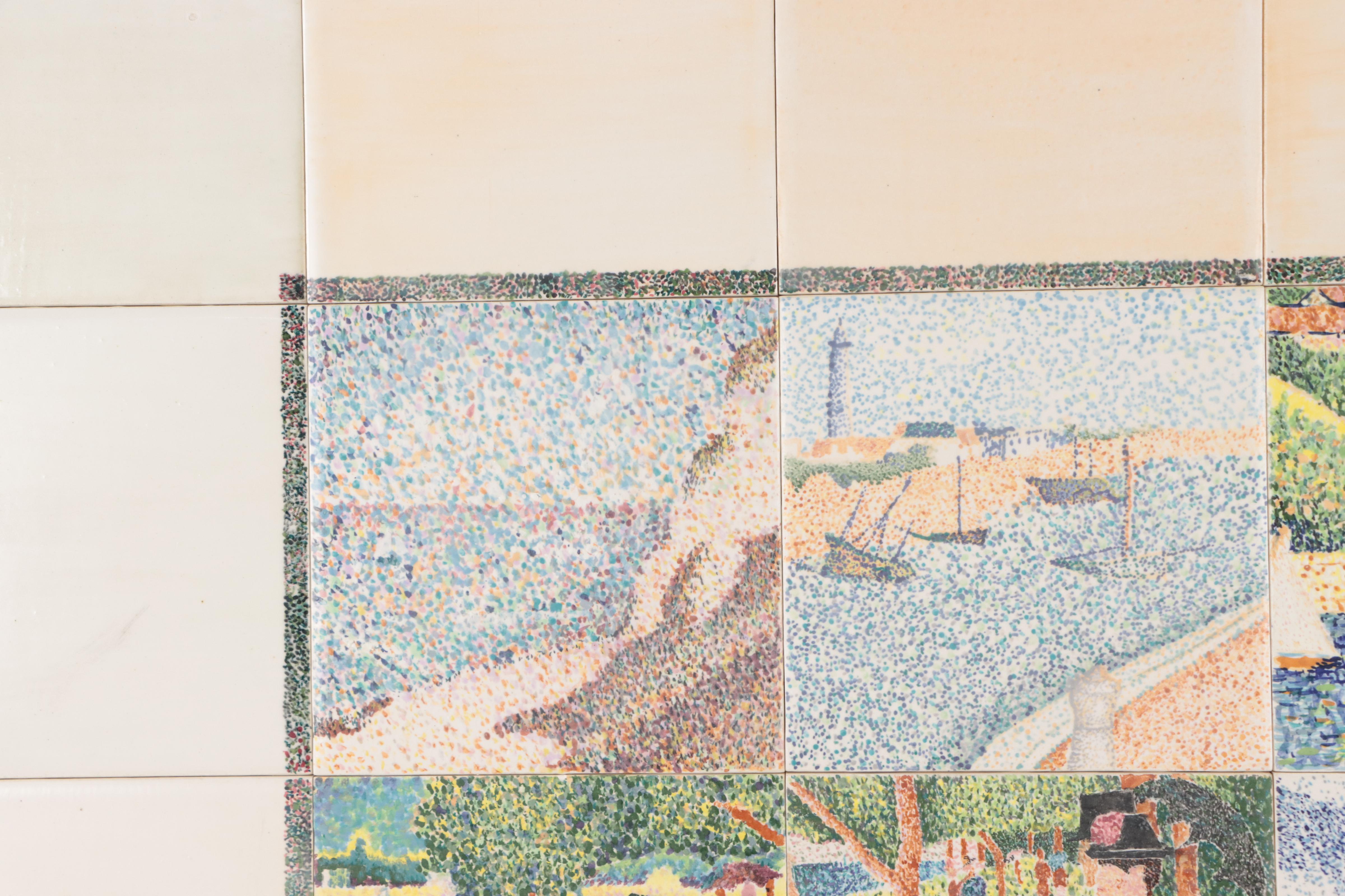 Hand-Painted Tile Composition After Georges Seurat