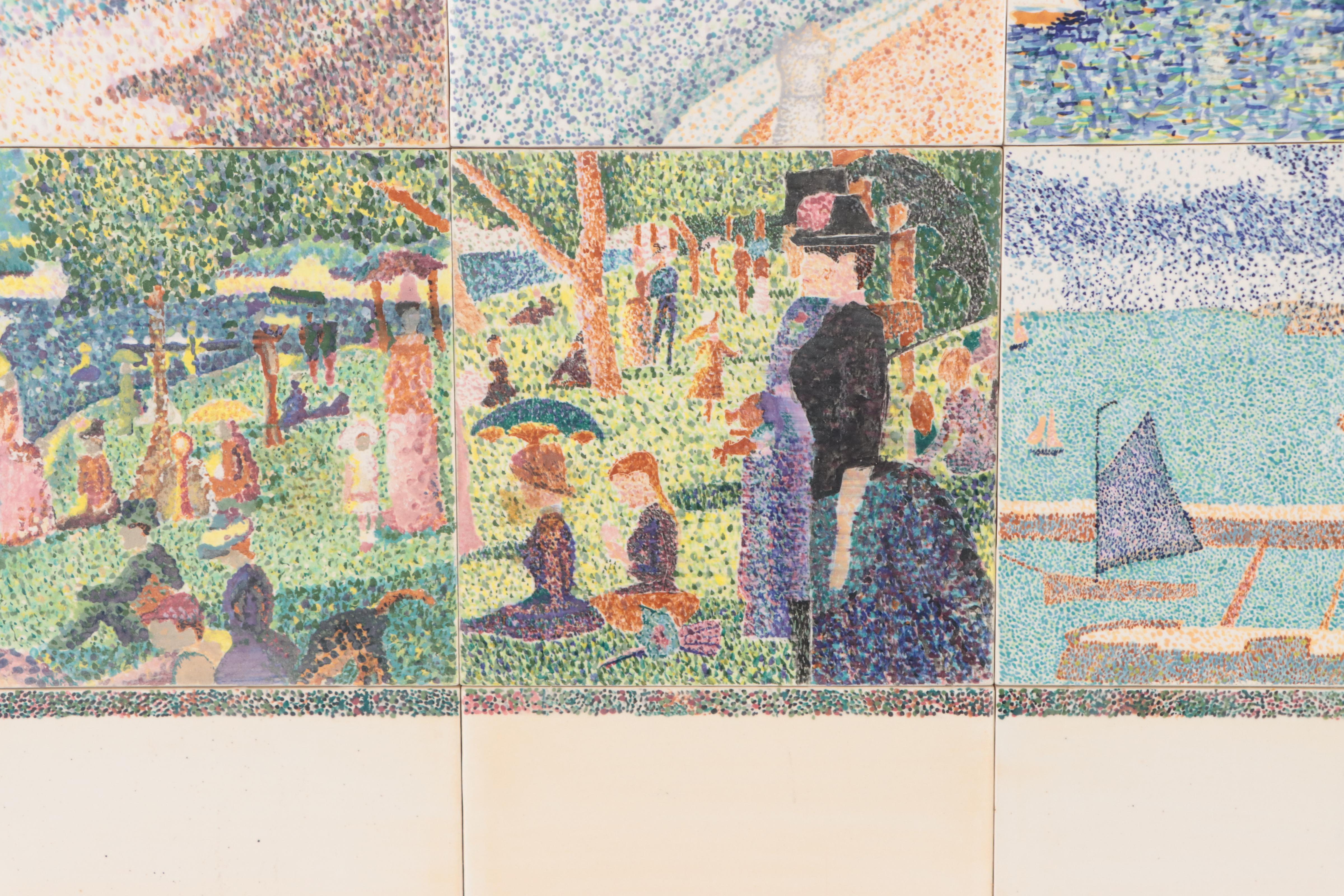 Hand-Painted Tile Composition After Georges Seurat