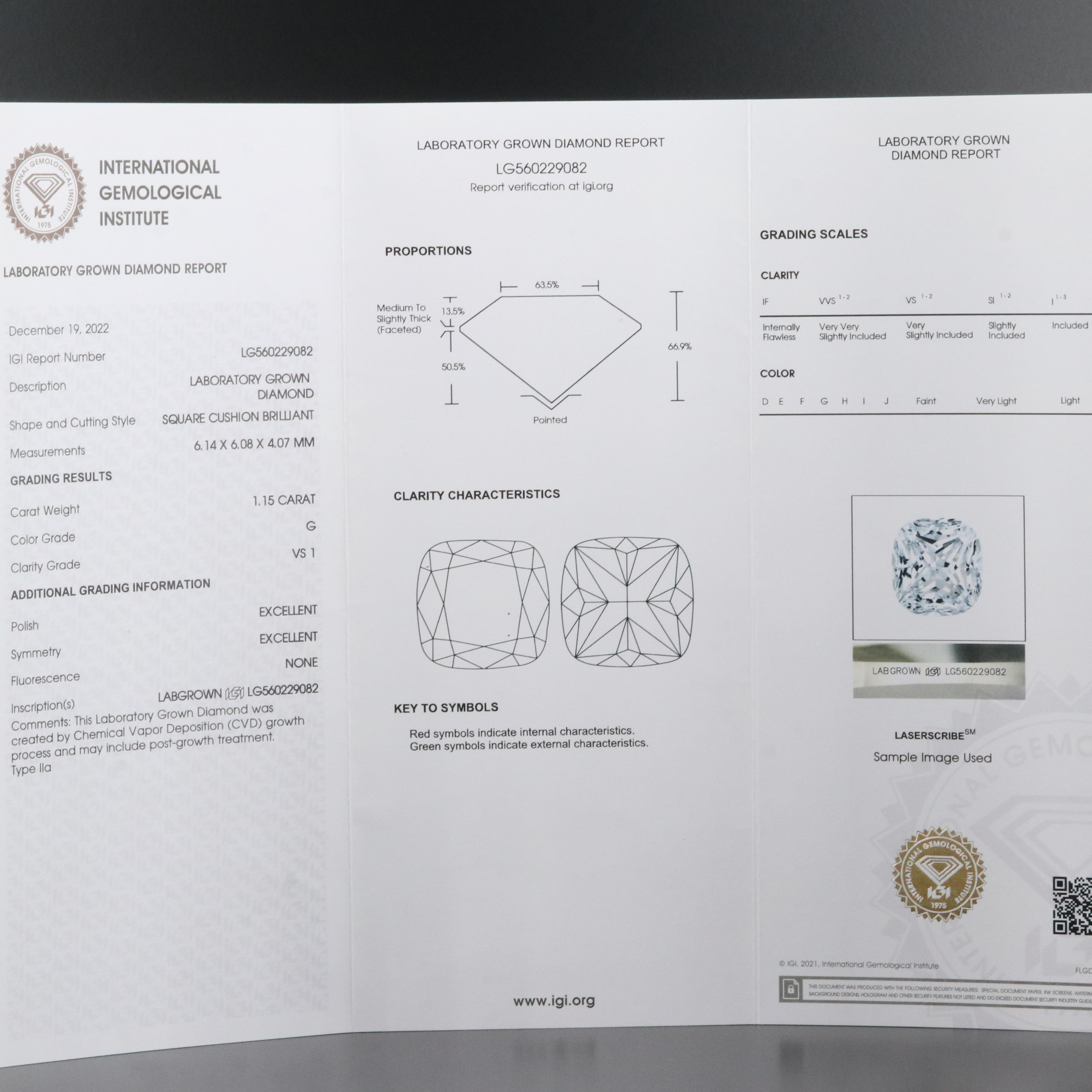Loose 1.15 CT Lab Grown Diamond with IGI Report