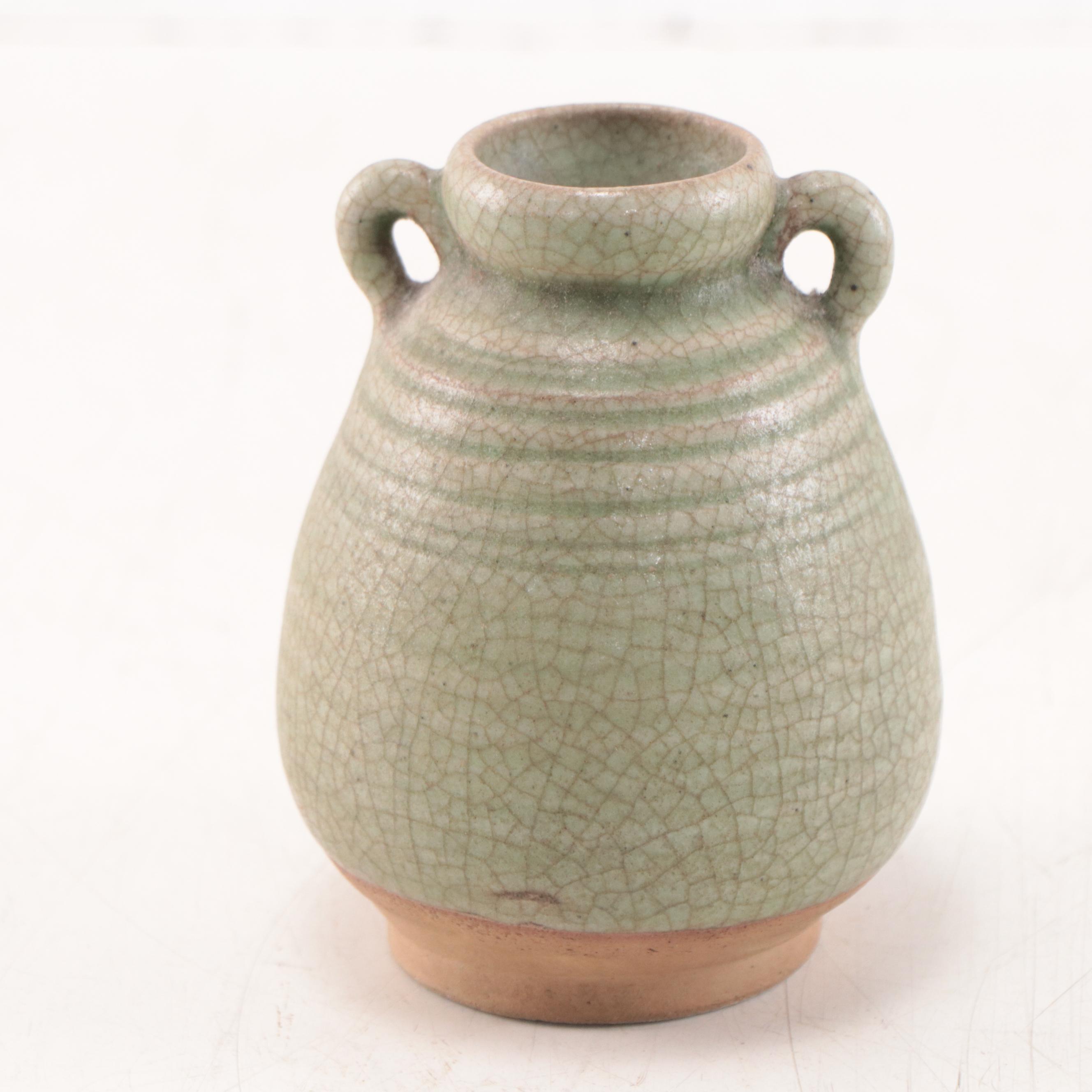Thai Celadon Sukhothai Stoneware Vases, Mid-20th Century