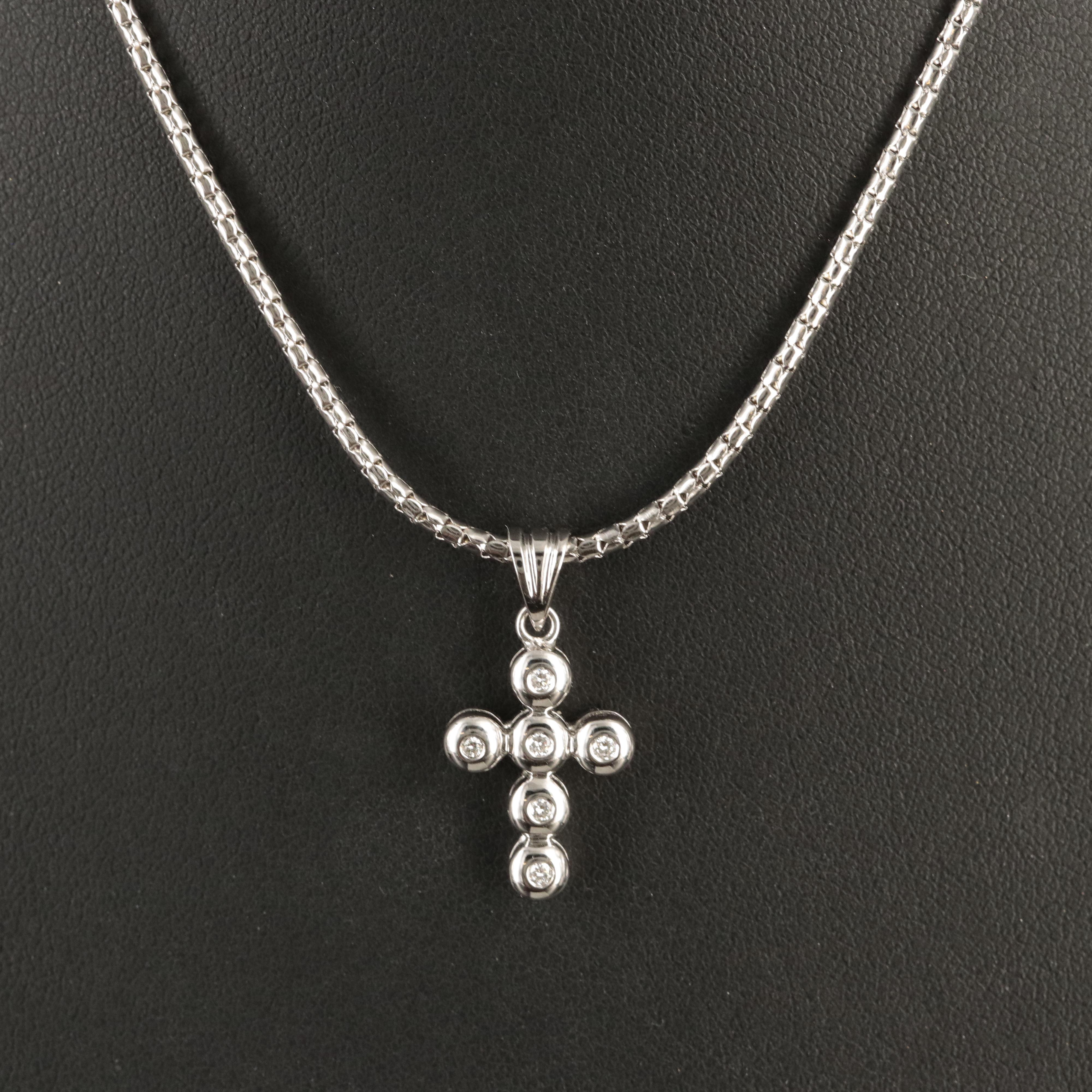 18K 0.08 CT Diamond Bezel Set Cross Pendant Necklace