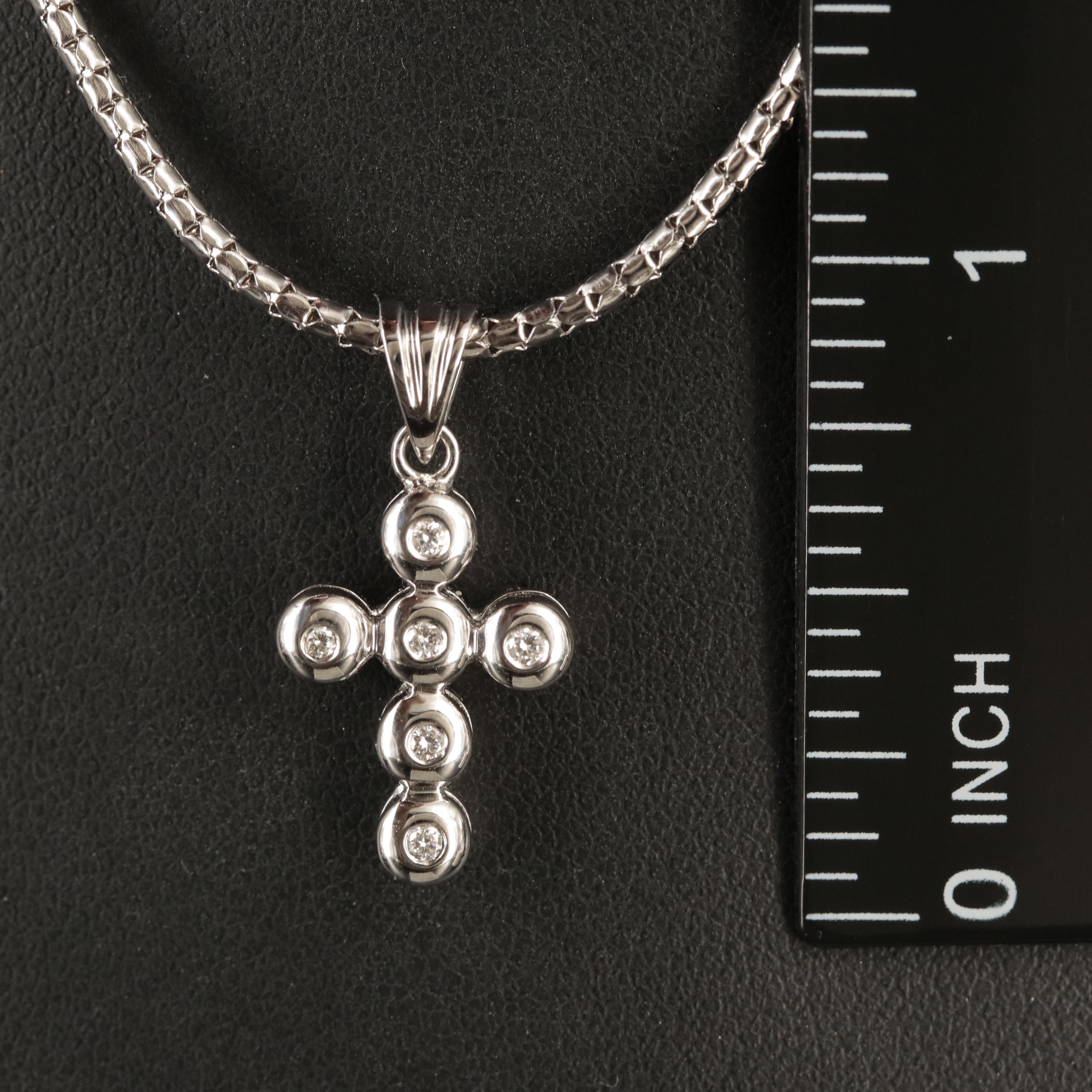 18K 0.08 CT Diamond Bezel Set Cross Pendant Necklace