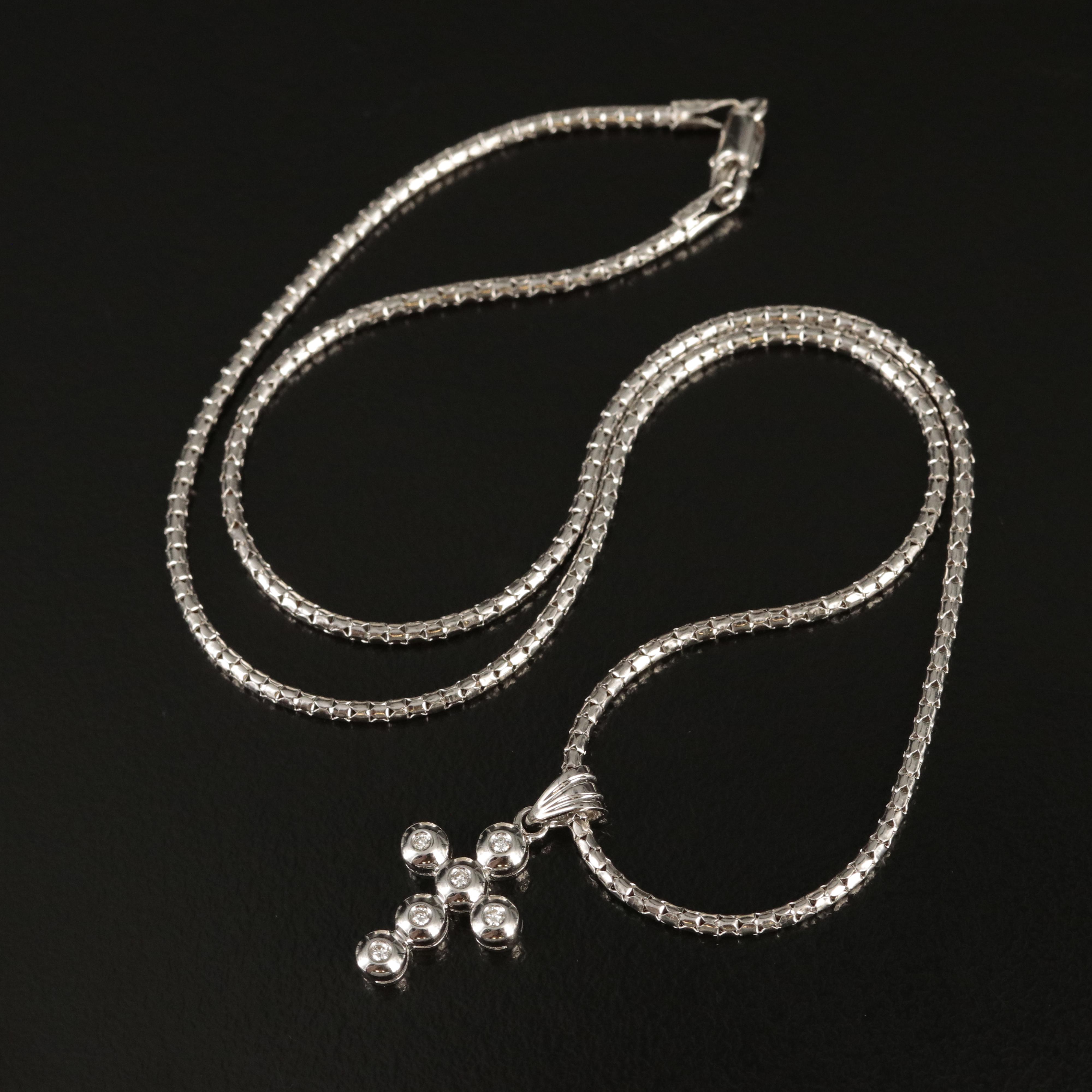 18K 0.08 CT Diamond Bezel Set Cross Pendant Necklace