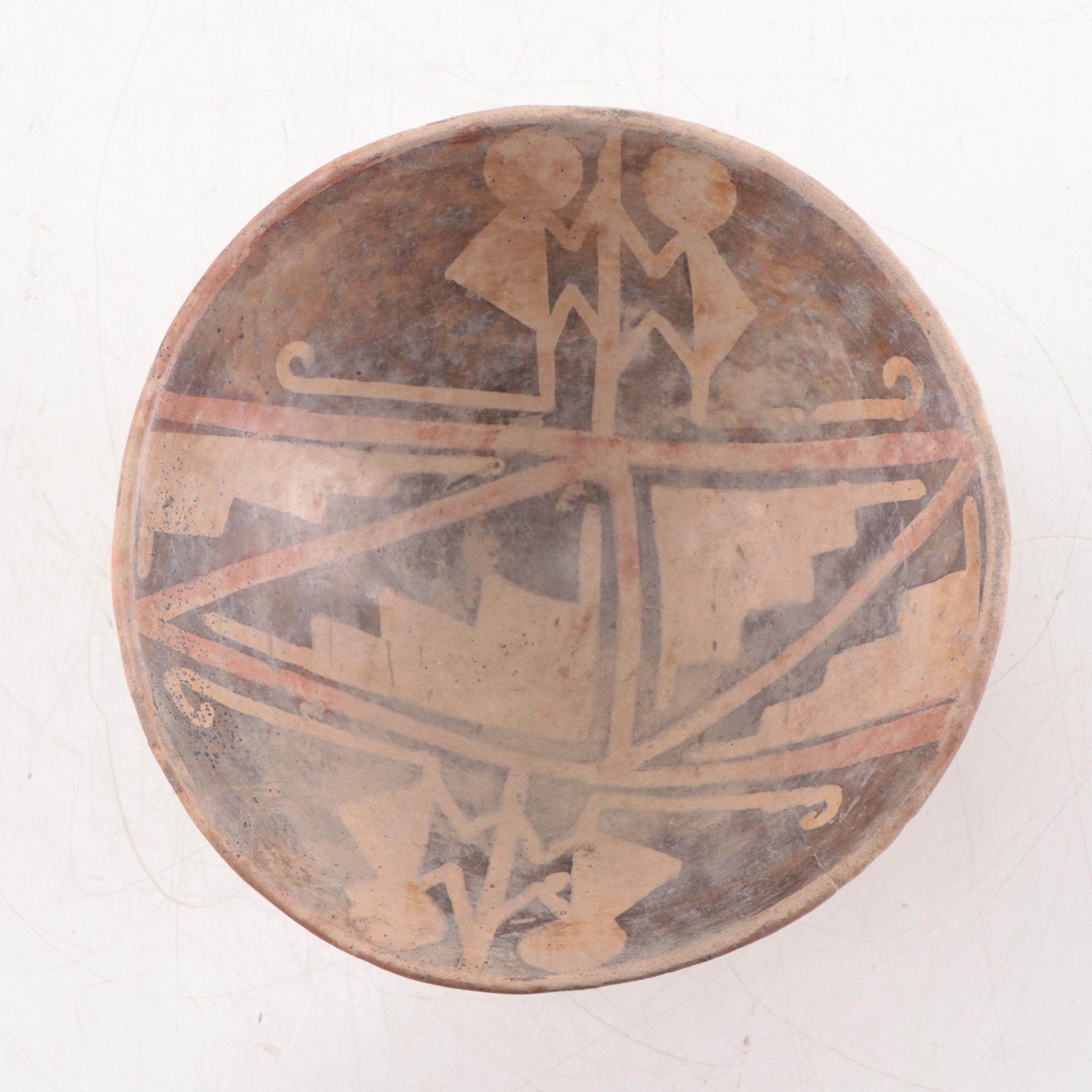 Nariño Pre-Columbian Footed Pottery Bowl With Monkey Motif, 500-1000 C.E.