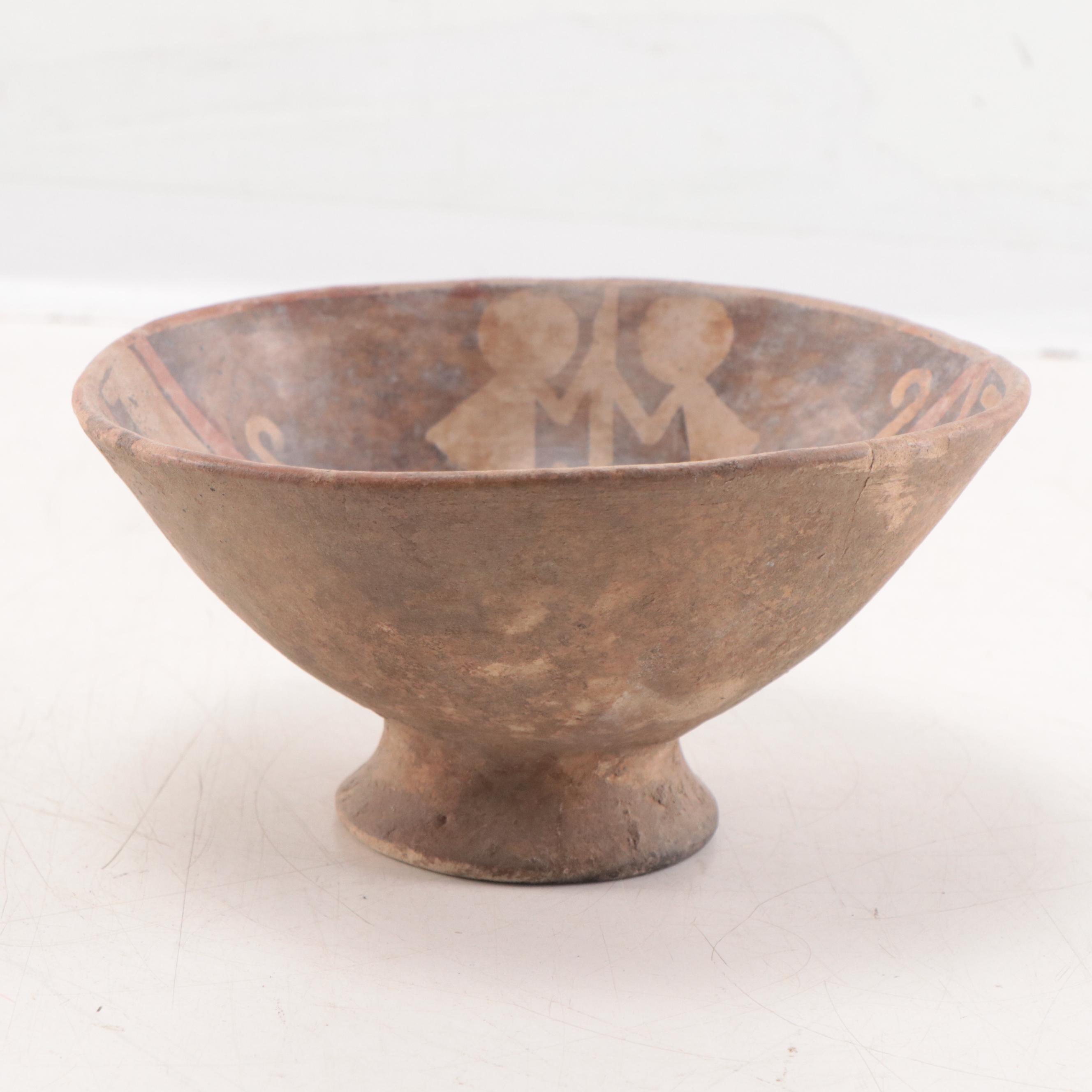 Nariño Pre-Columbian Footed Pottery Bowl With Monkey Motif, 500-1000 C.E.