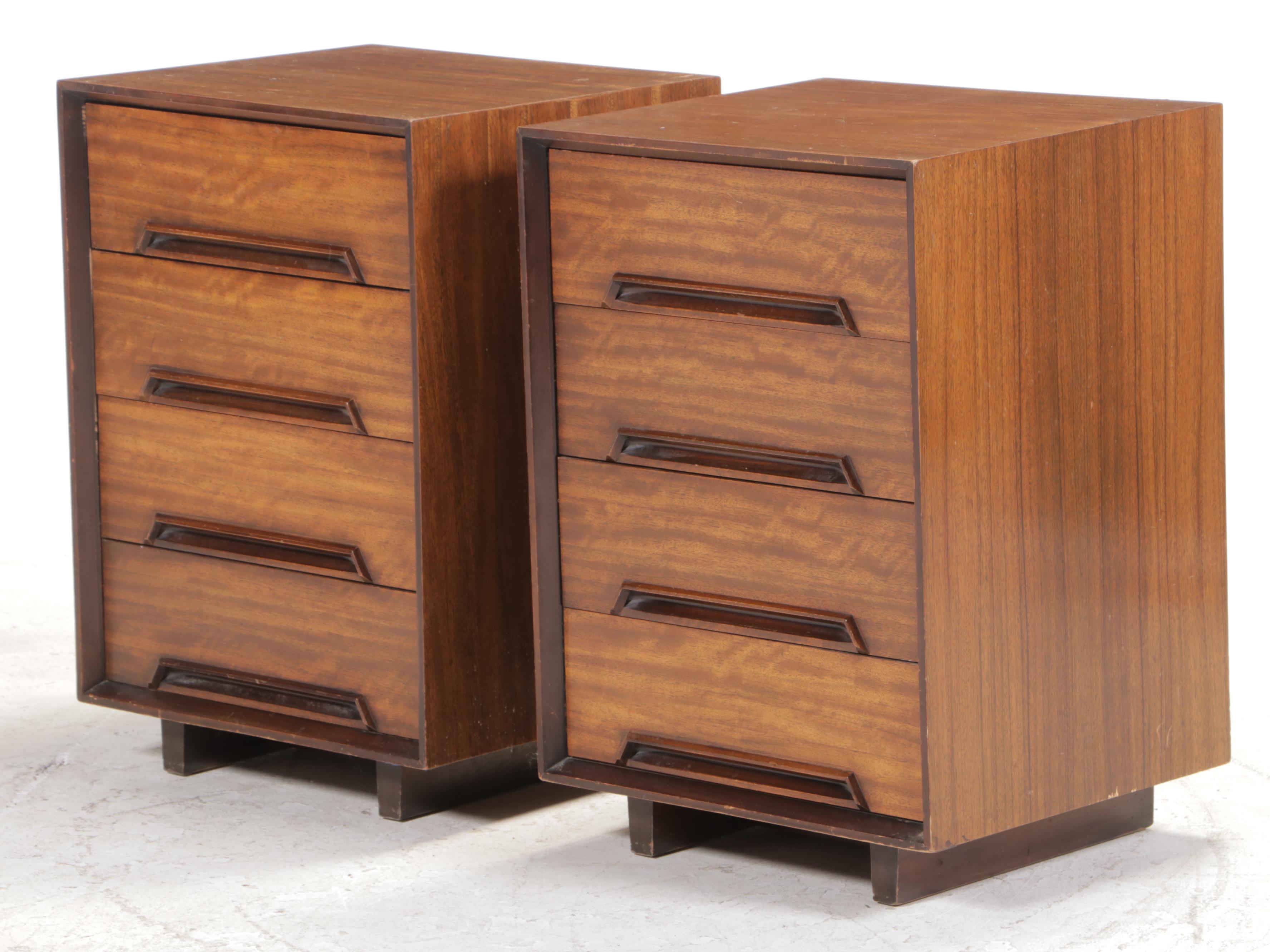 Milo Baughman for Drexel "Perspective" Mindoro Wood Nightstands & Full Headboard