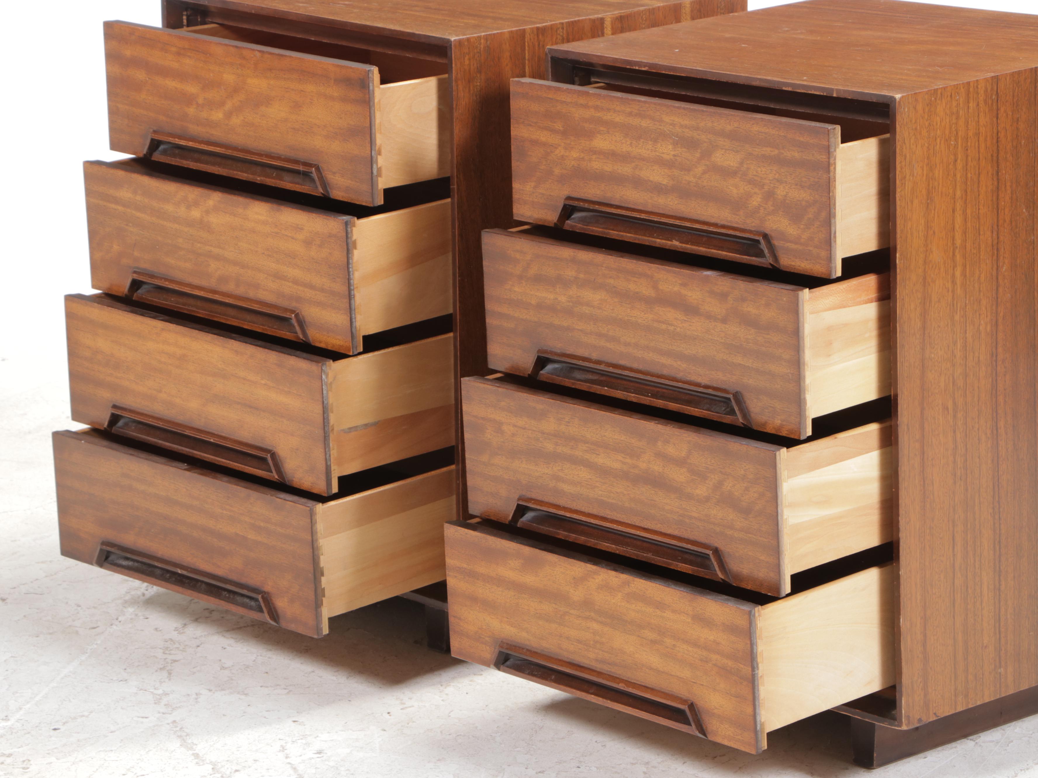 Milo Baughman for Drexel "Perspective" Mindoro Wood Nightstands & Full Headboard