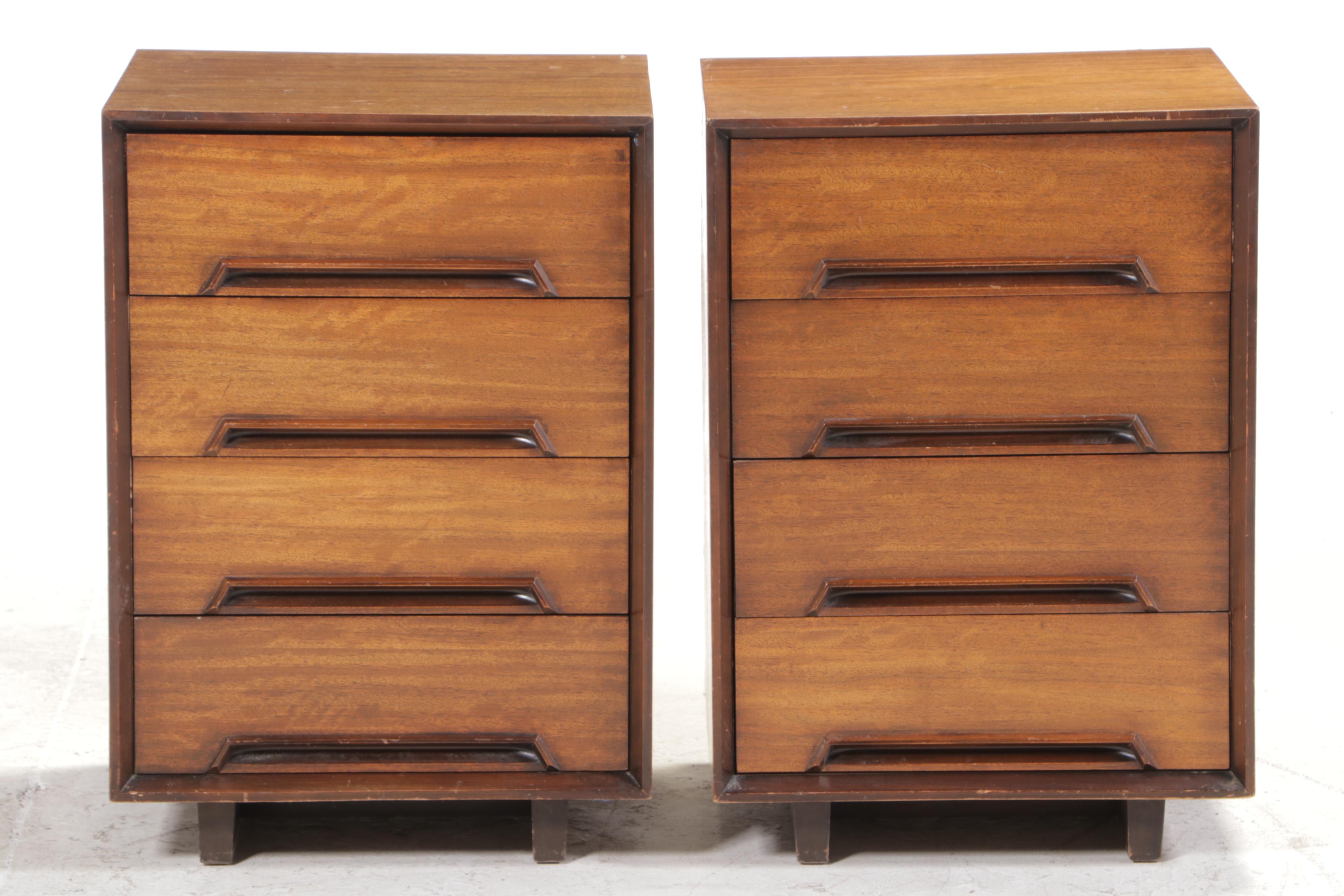 Milo Baughman for Drexel "Perspective" Mindoro Wood Nightstands & Full Headboard