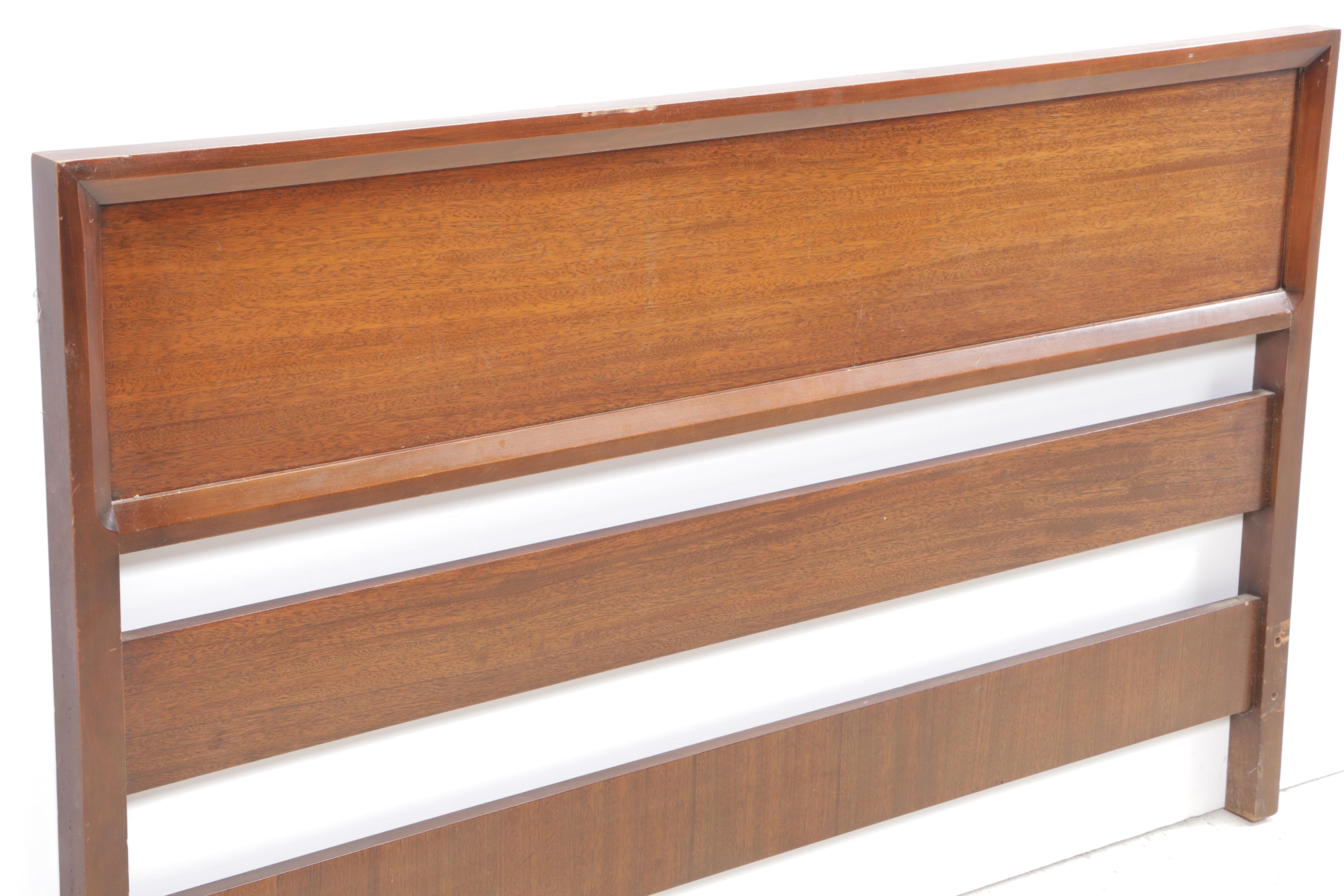 Milo Baughman for Drexel "Perspective" Mindoro Wood Nightstands & Full Headboard