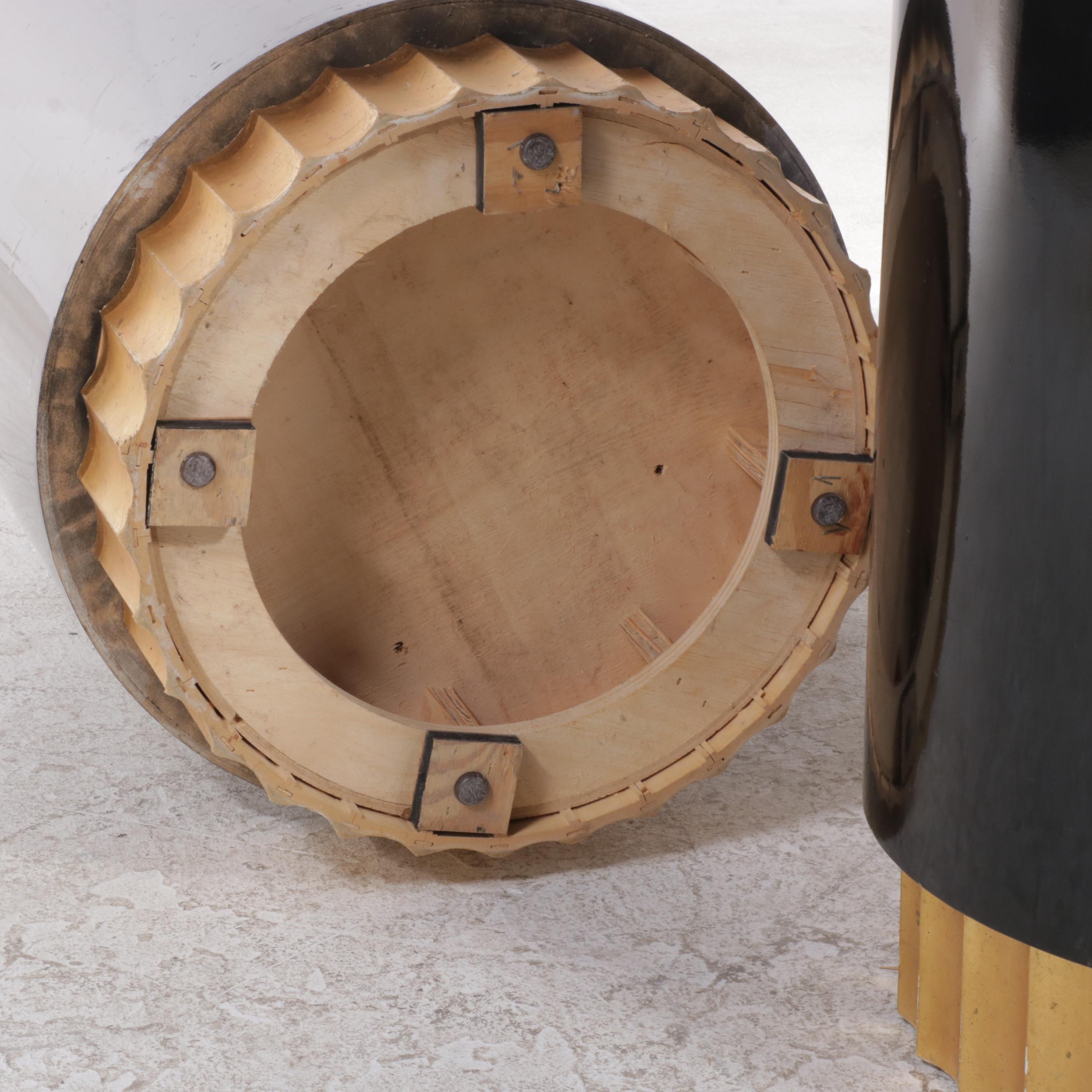 Pair of Deco Revival Style Black Lacquer and Parcel-Gilt Pedestal Stands