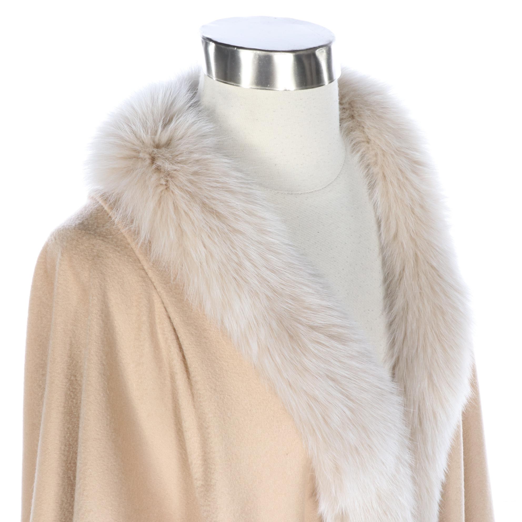 Sofia Cashmere Cervinia Cashmere Cape with Fox Fur Trim