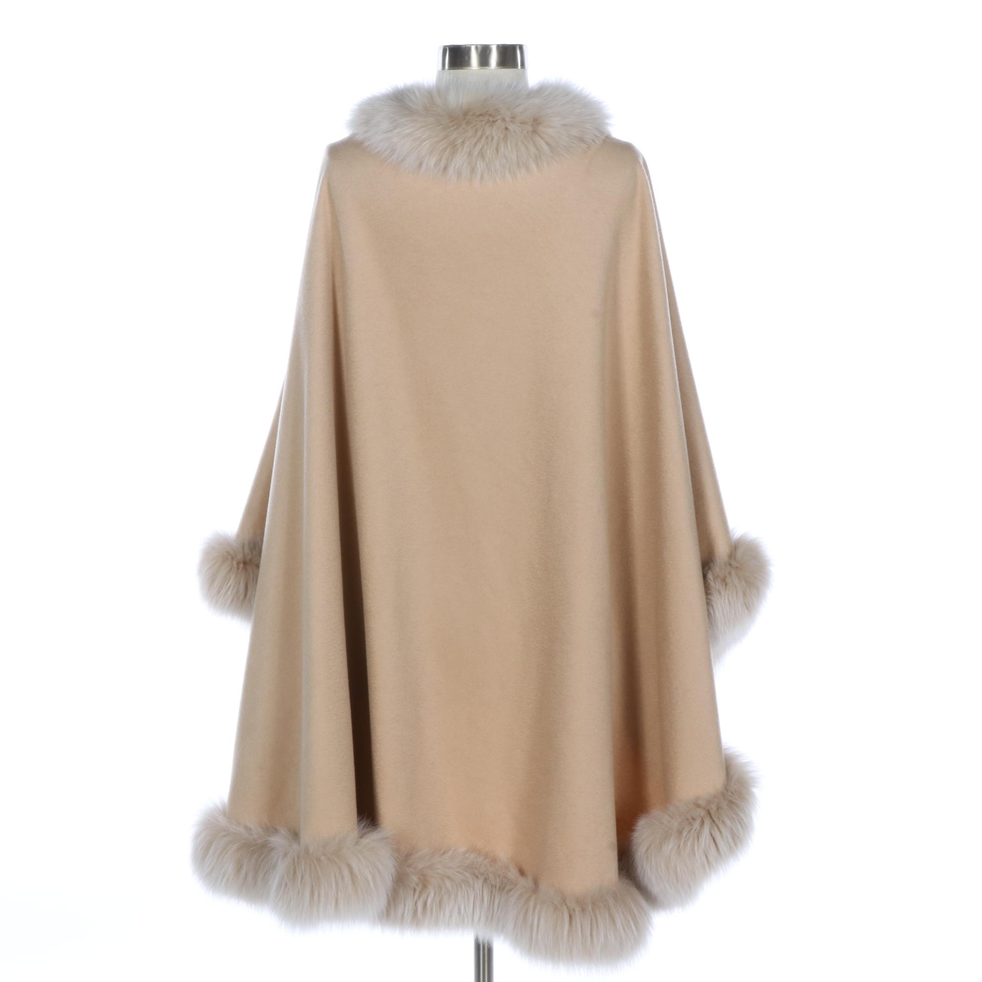 Sofia Cashmere Cervinia Cashmere Cape with Fox Fur Trim