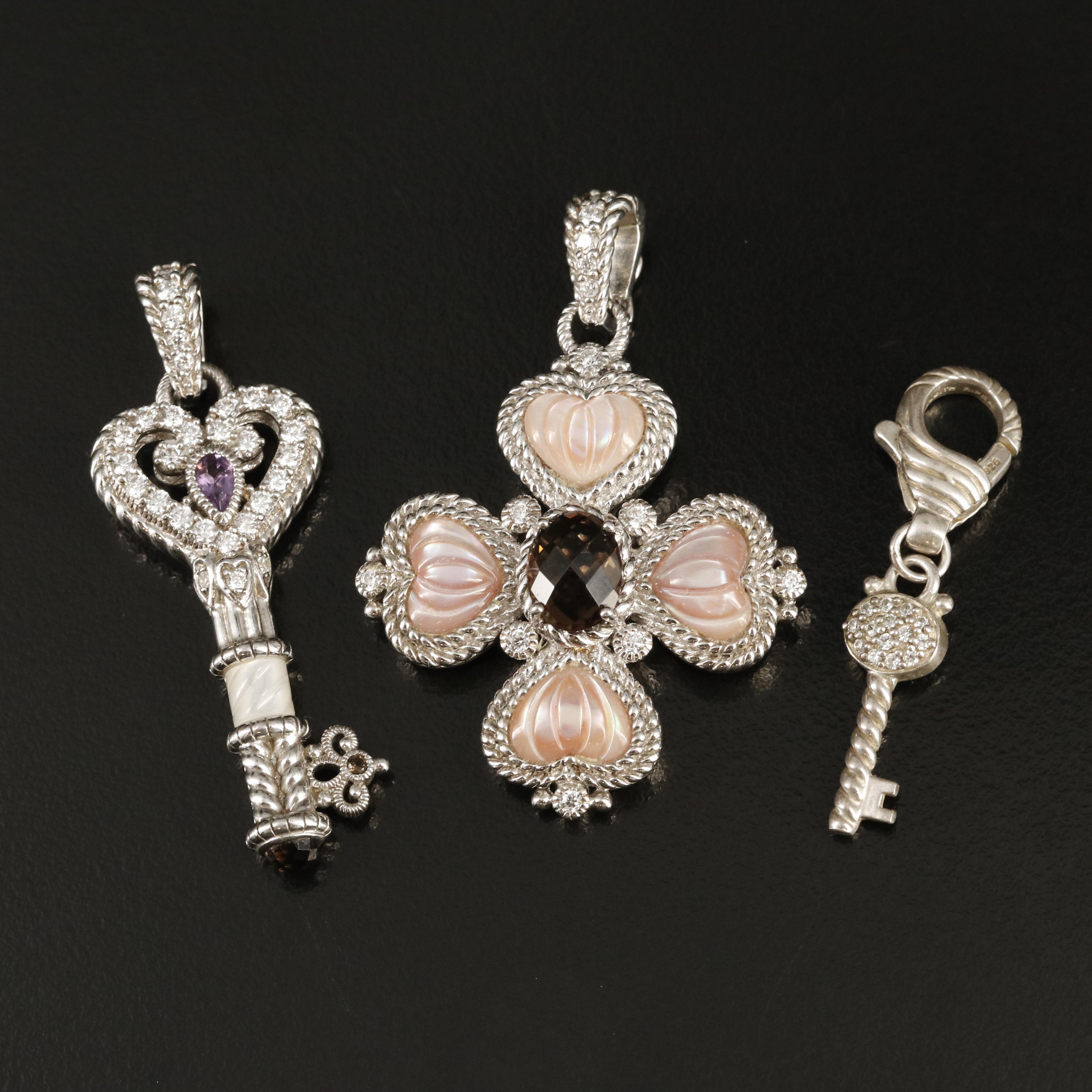 Judith Ripka Sterling Mother-of-Pearl Enhancer Pendants and Charm Including Keys